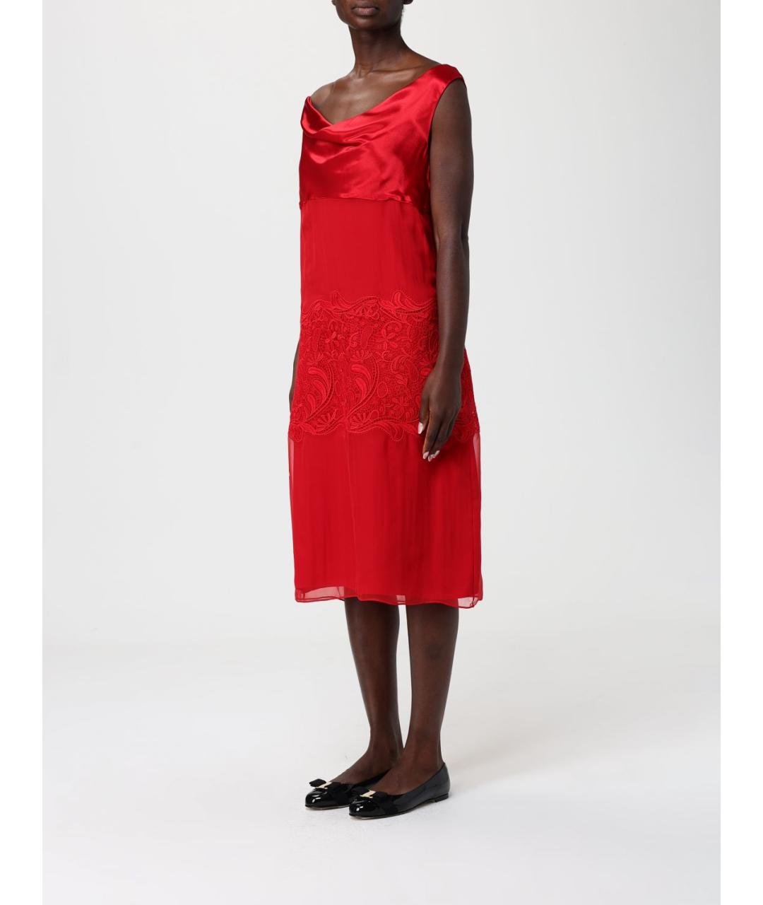 FERRAGAMO Красное шелковое коктейльное платье, фото 3