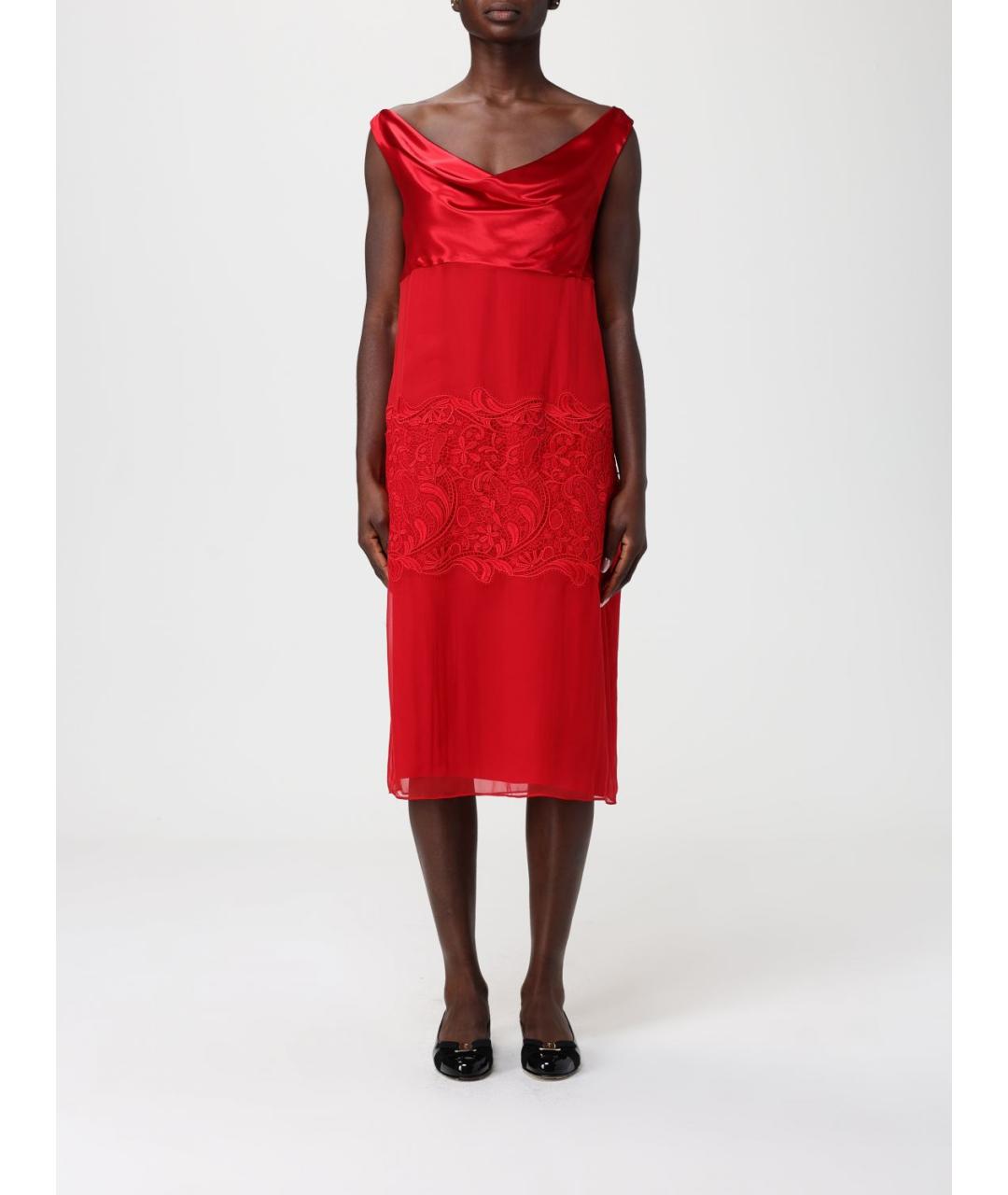 FERRAGAMO Красное шелковое коктейльное платье, фото 5