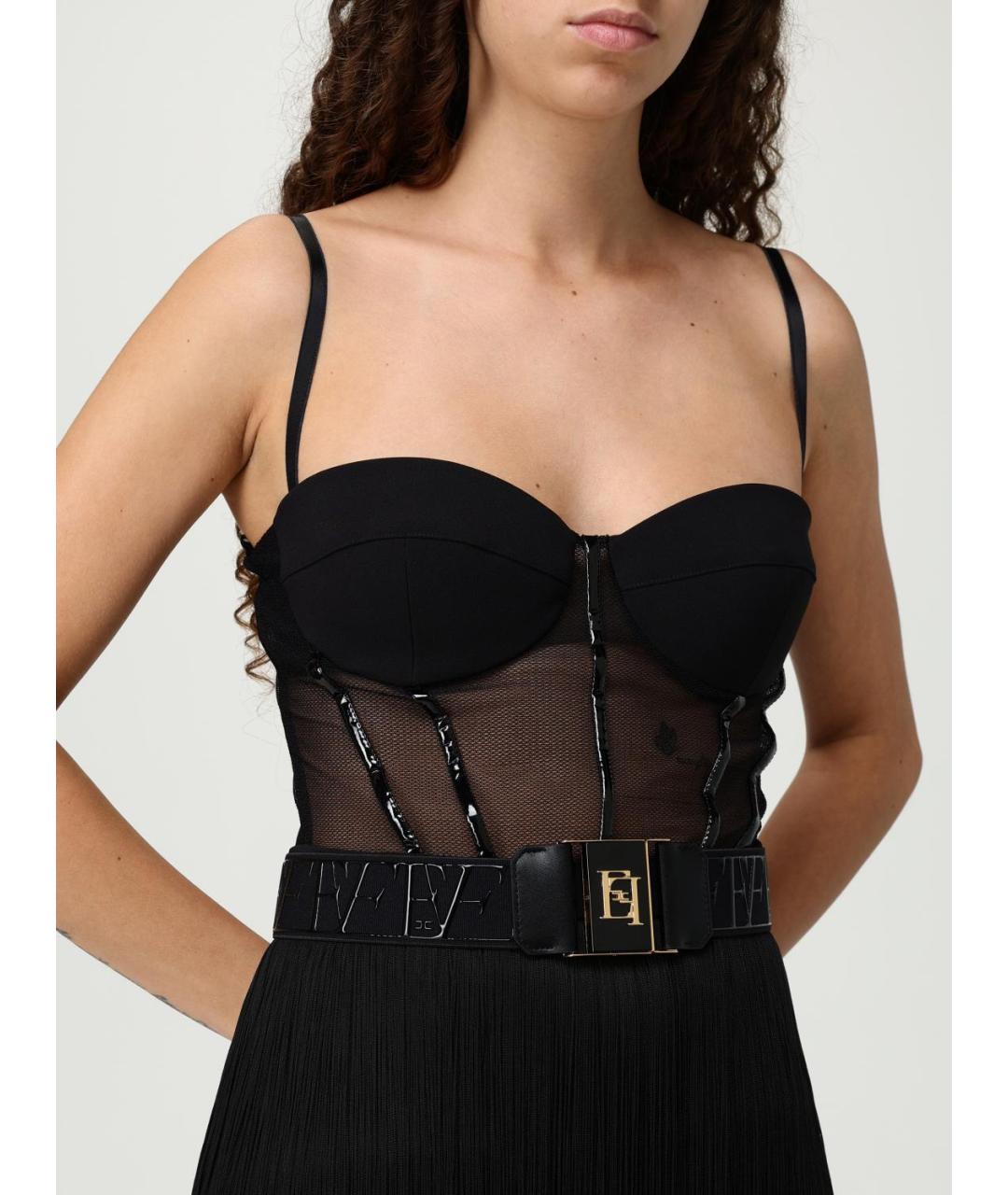 ELISABETTA FRANCHI Черное полиэстеровое платье, фото 4