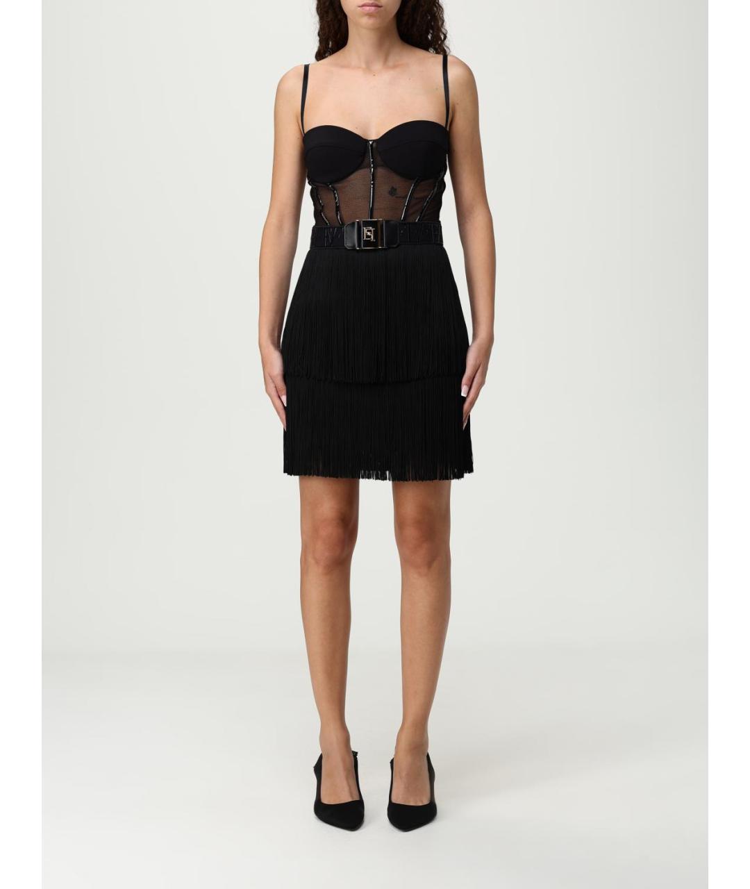 ELISABETTA FRANCHI Черное полиэстеровое платье, фото 5