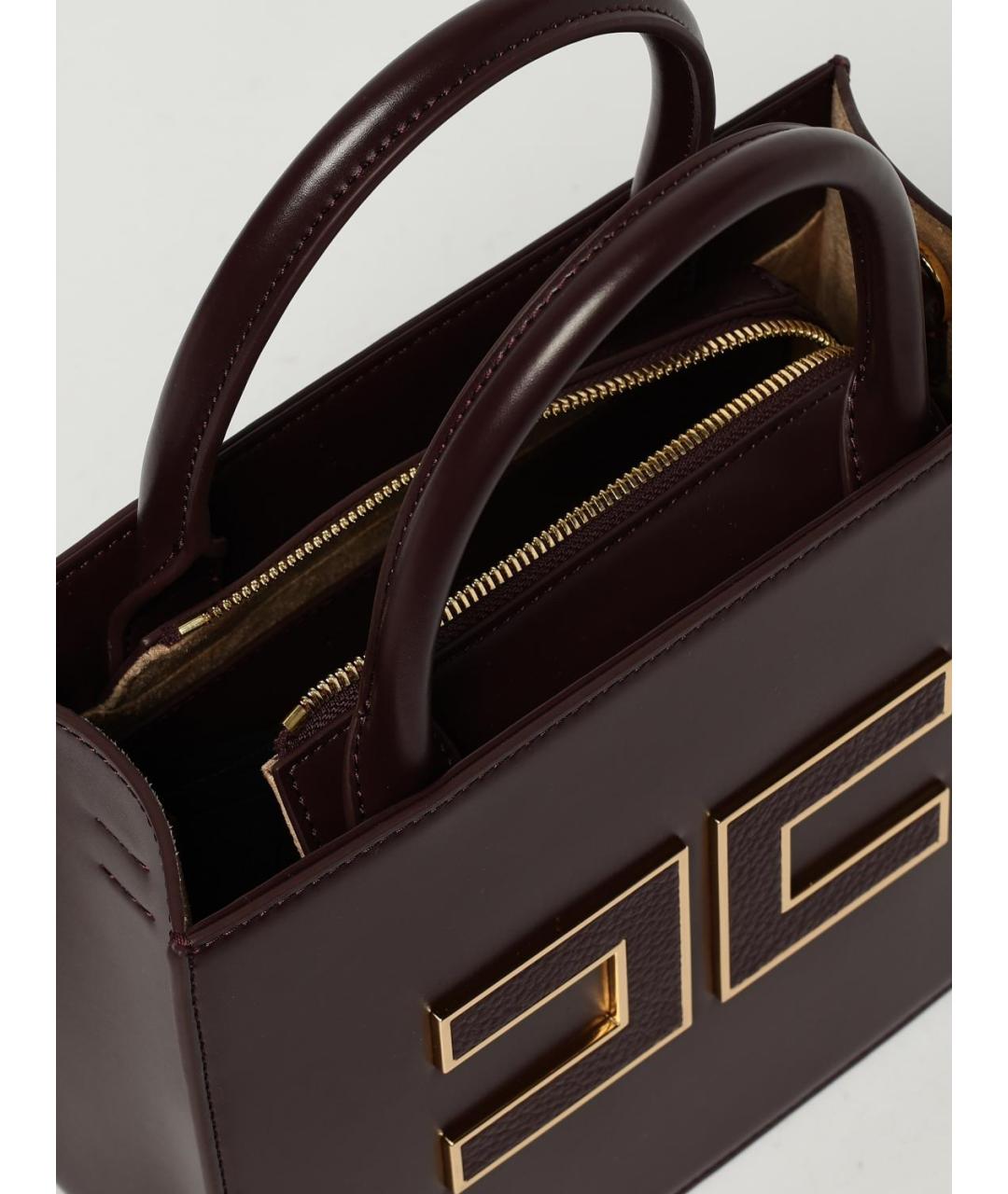 ELISABETTA FRANCHI Бордовая кожаная сумка с короткими ручками, фото 3