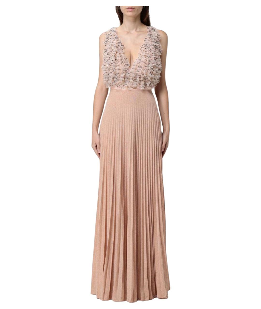 ELISABETTA FRANCHI Бежевое вискозное вечернее платье, фото 1