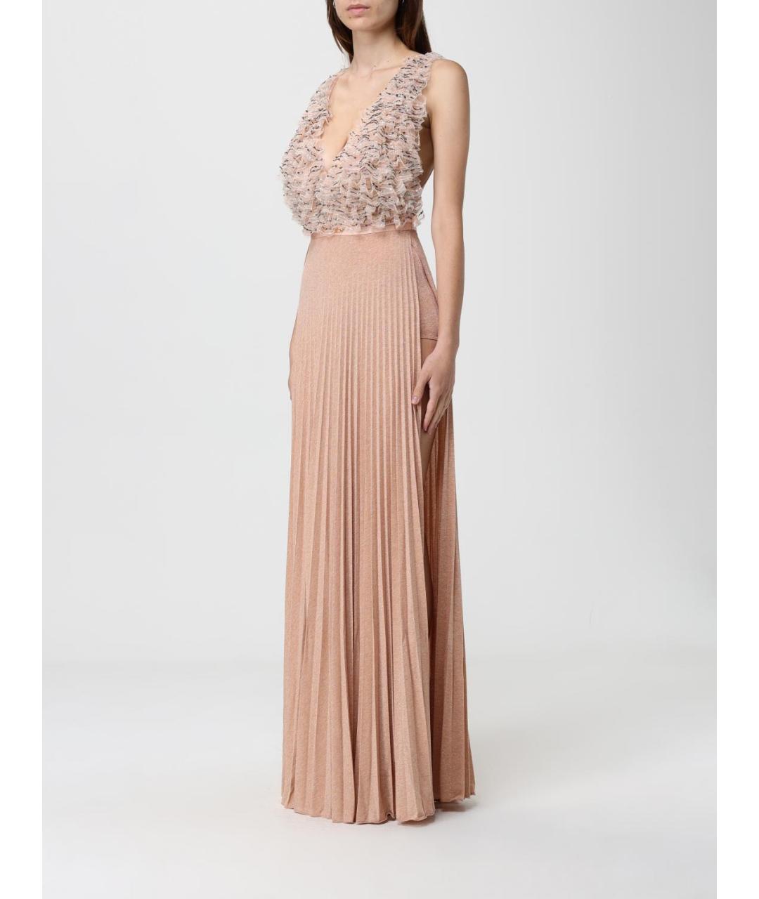 ELISABETTA FRANCHI Бежевое вискозное вечернее платье, фото 3
