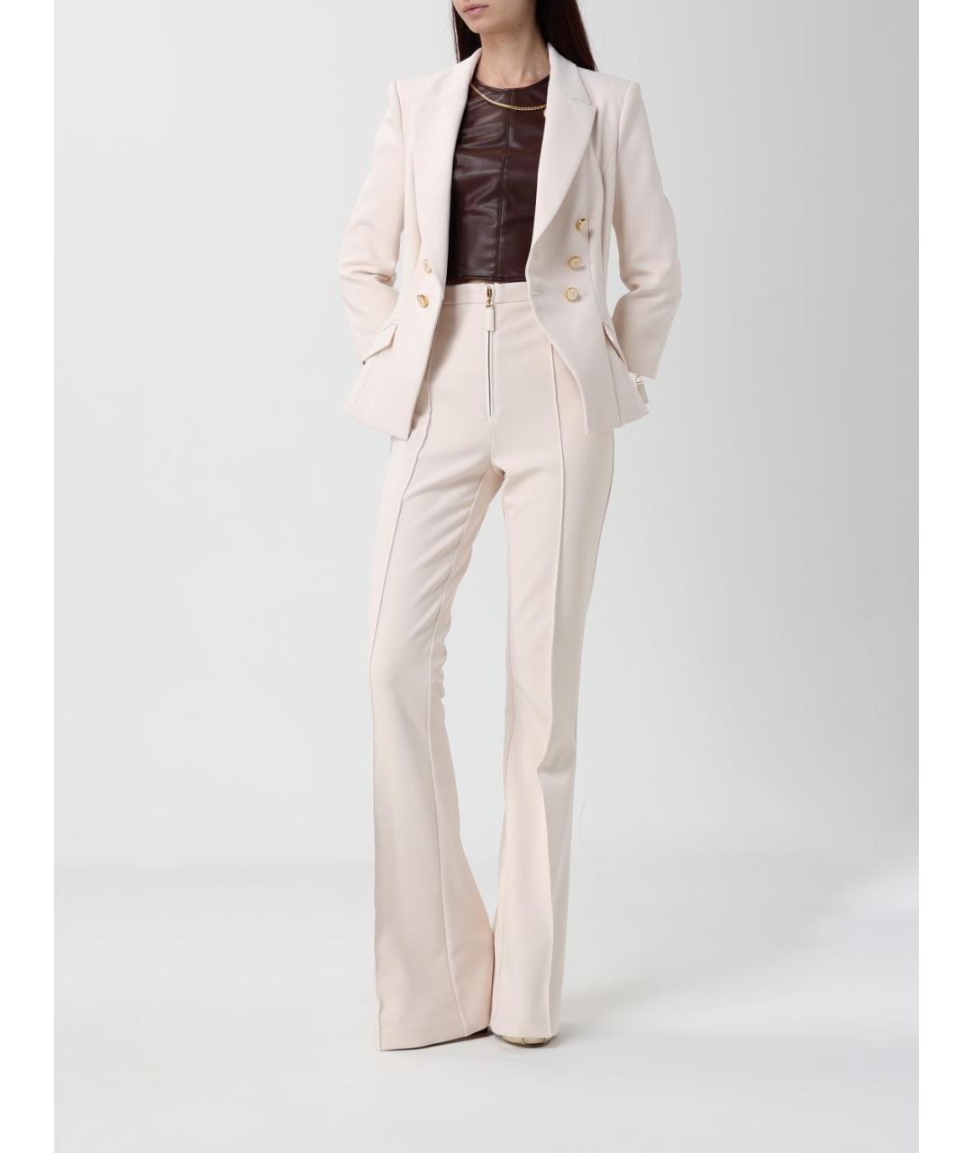 ELISABETTA FRANCHI Бежевые полиэстеровые прямые брюки, фото 2