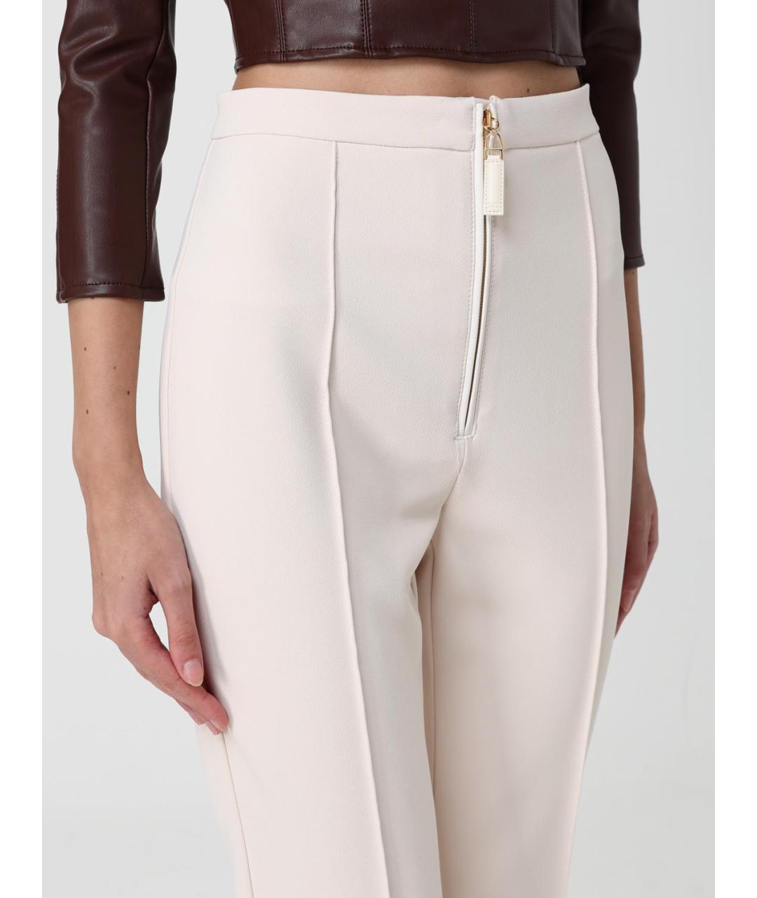 ELISABETTA FRANCHI Бежевые полиэстеровые прямые брюки, фото 4