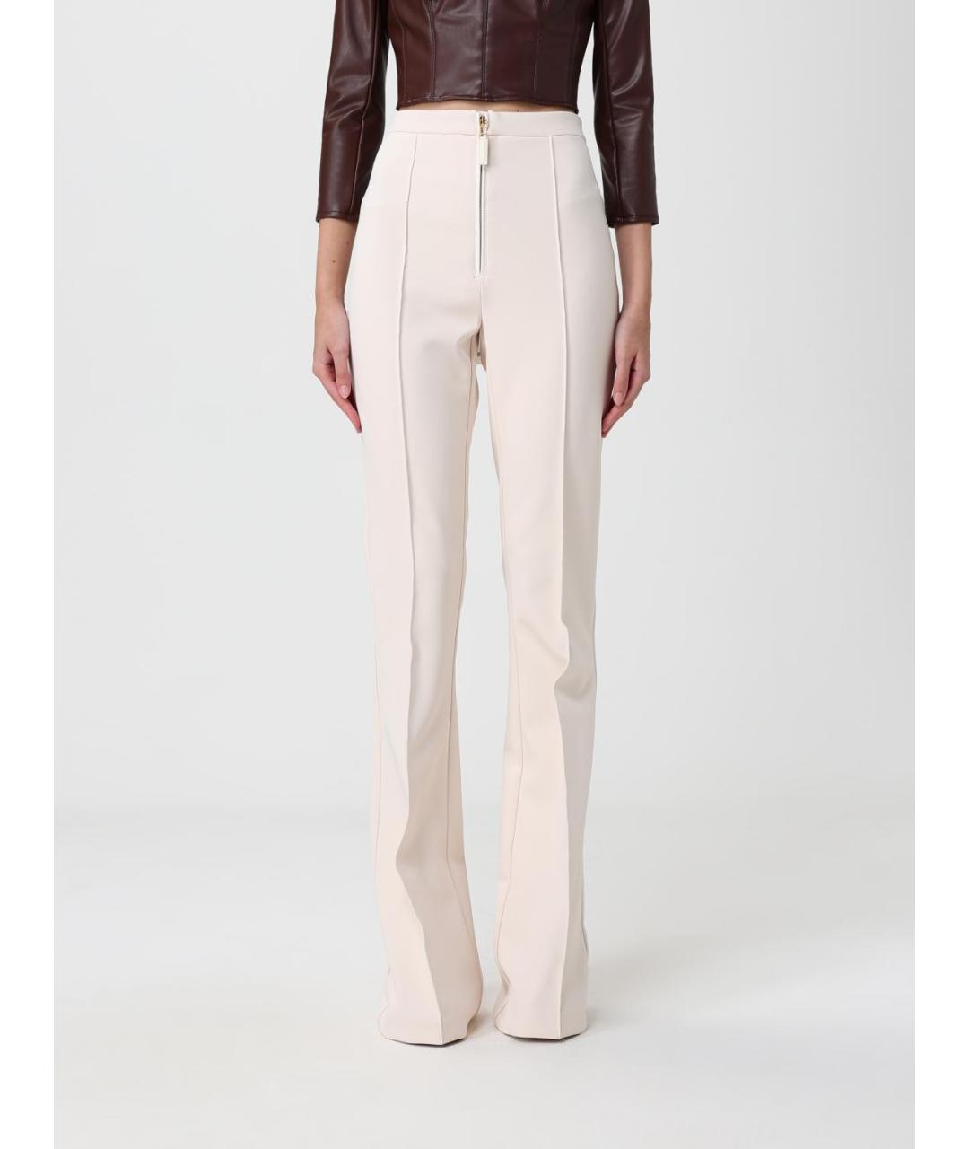 ELISABETTA FRANCHI Бежевые полиэстеровые прямые брюки, фото 5