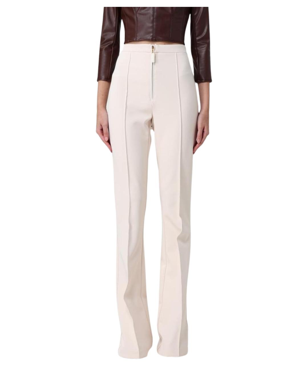 ELISABETTA FRANCHI Бежевые полиэстеровые прямые брюки, фото 1