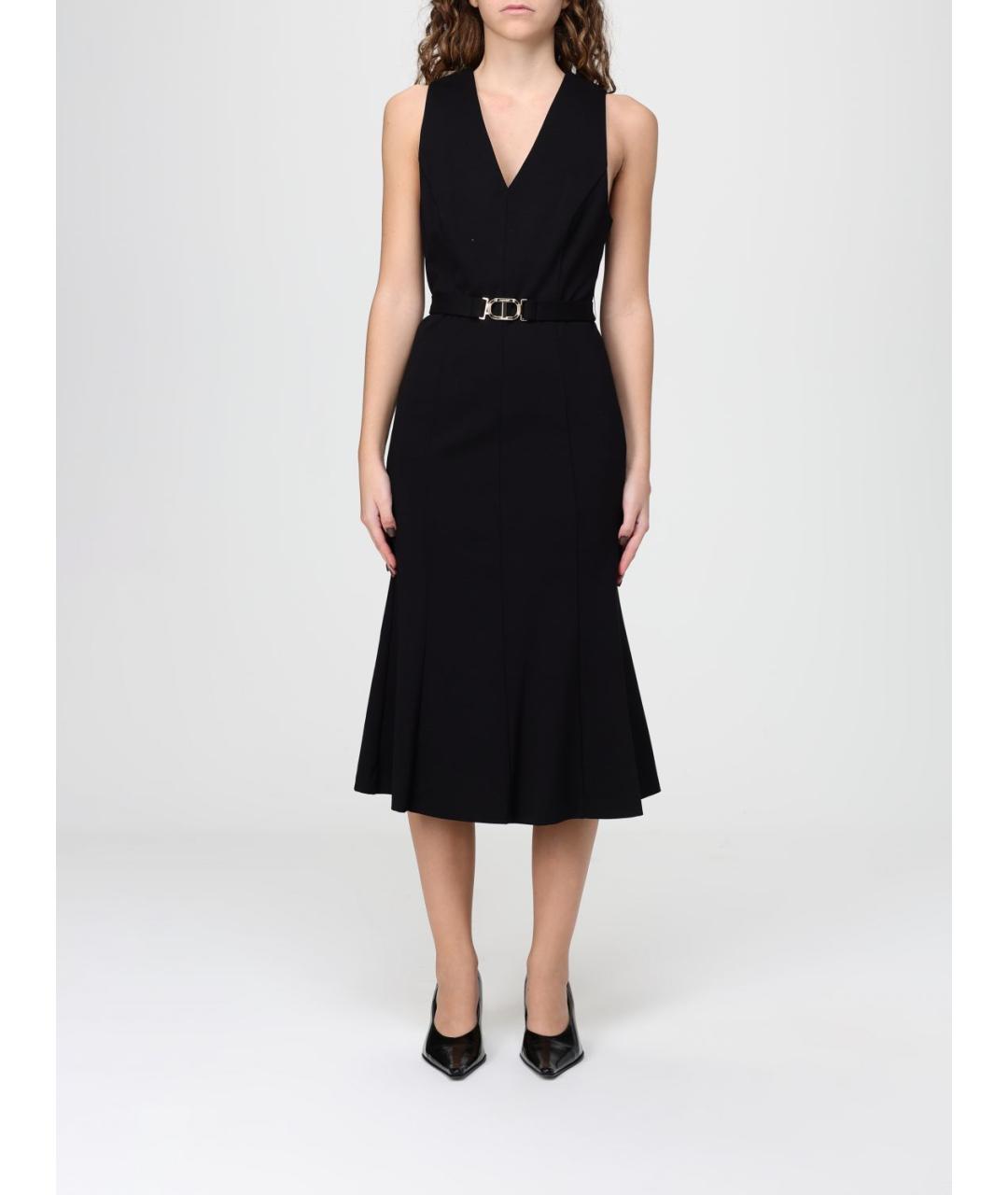 TWIN-SET Черное вискозное повседневное платье, фото 4