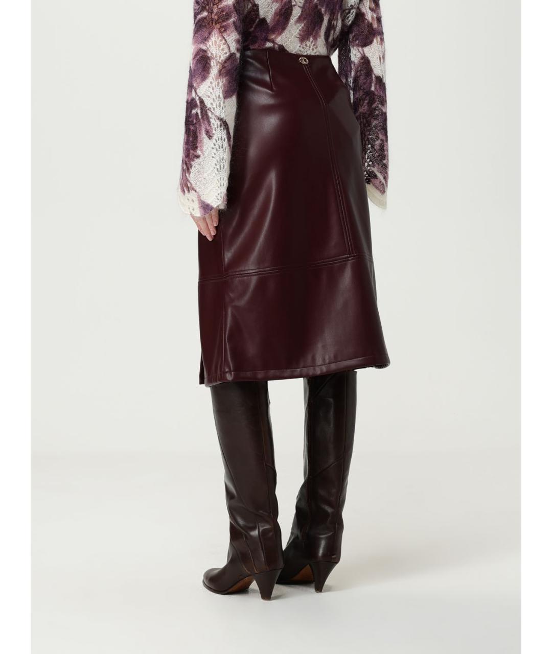 TWIN-SET Бордовая атласная юбка миди, фото 3