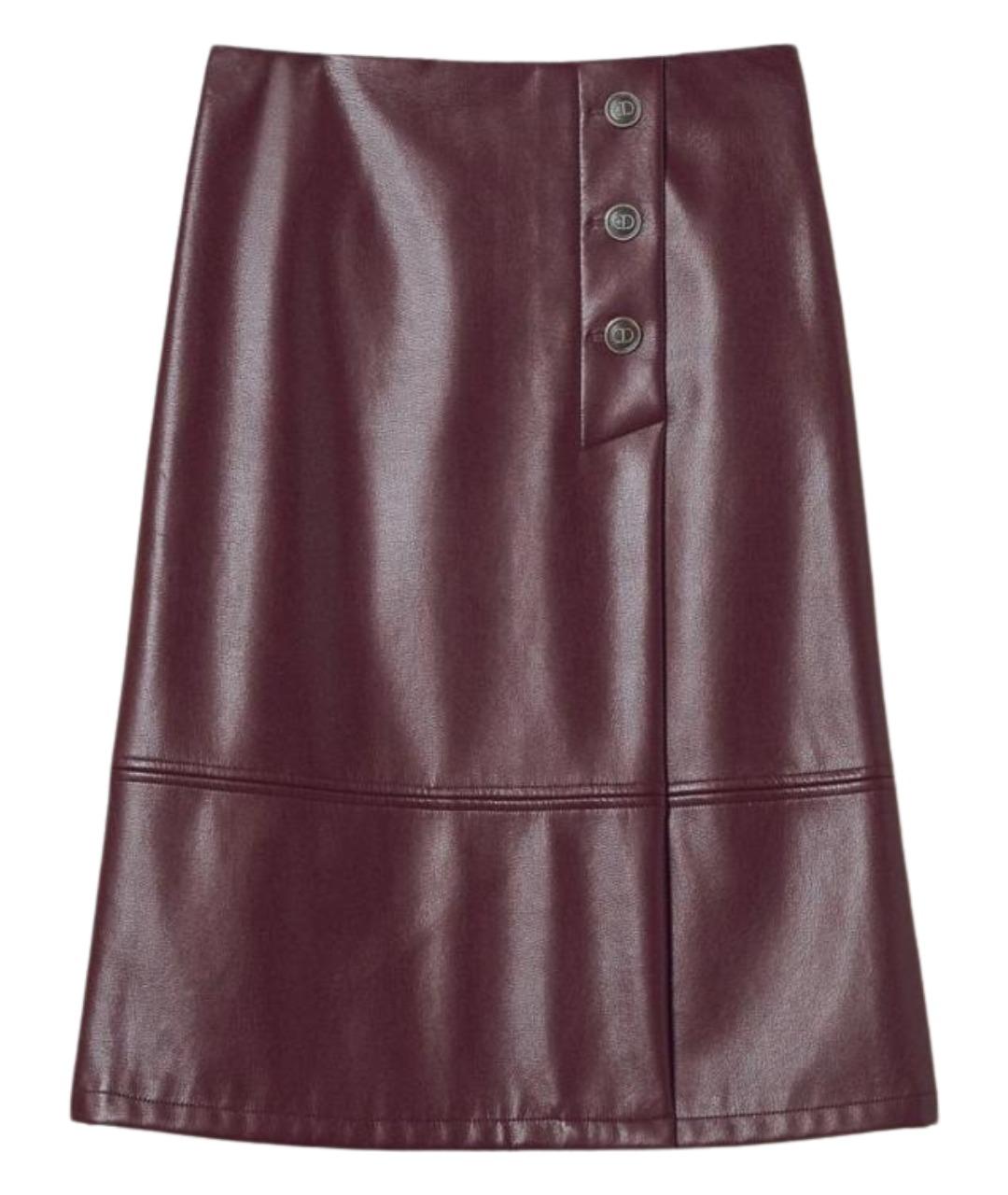 TWIN-SET Бордовая атласная юбка миди, фото 1