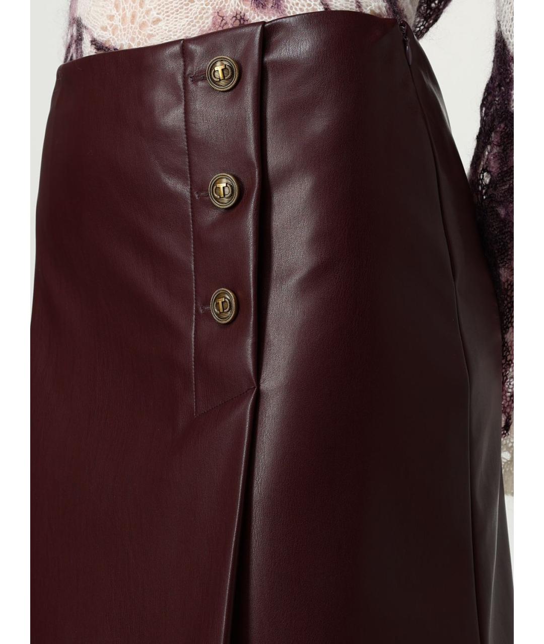 TWIN-SET Бордовая атласная юбка миди, фото 4