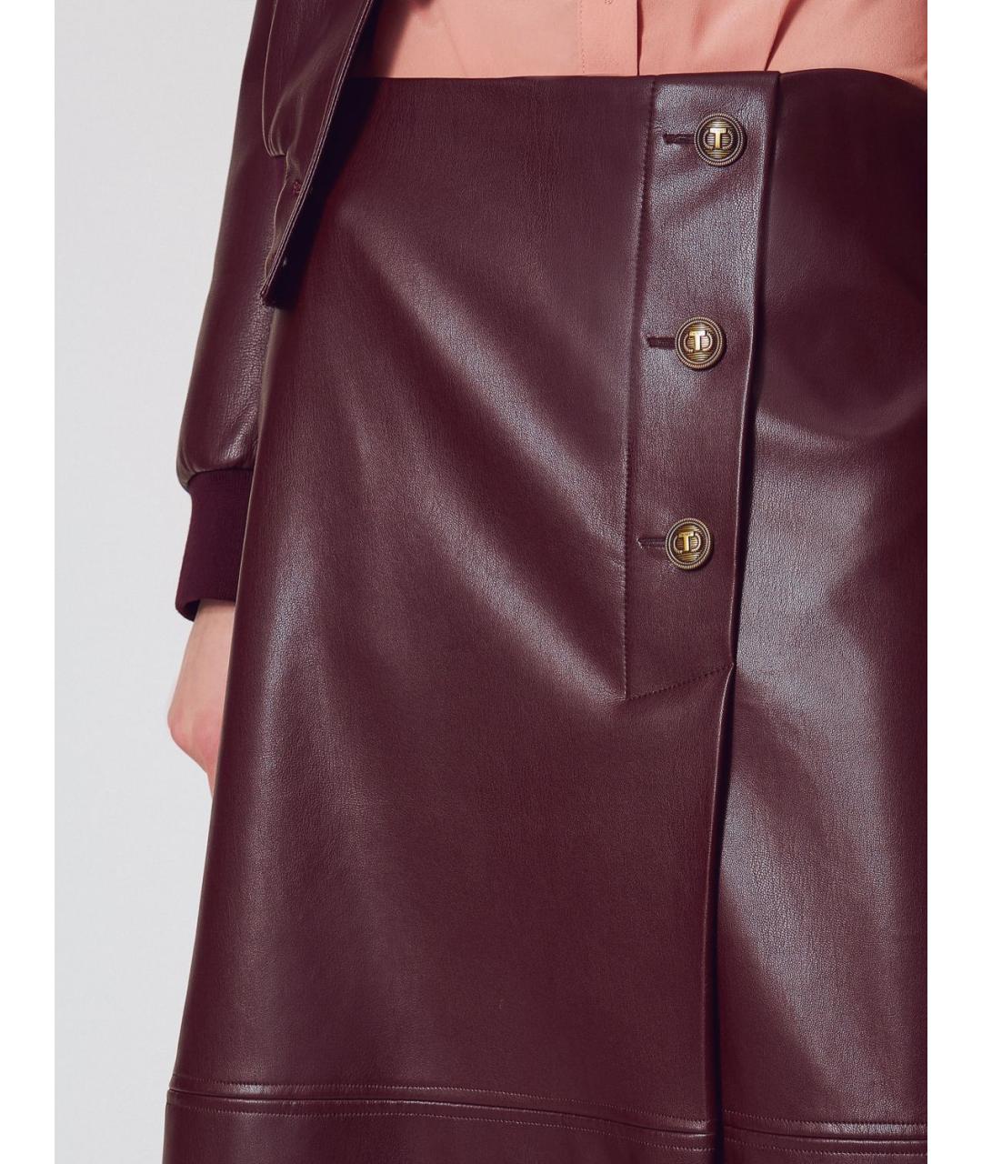 TWIN-SET Бордовая атласная юбка миди, фото 6