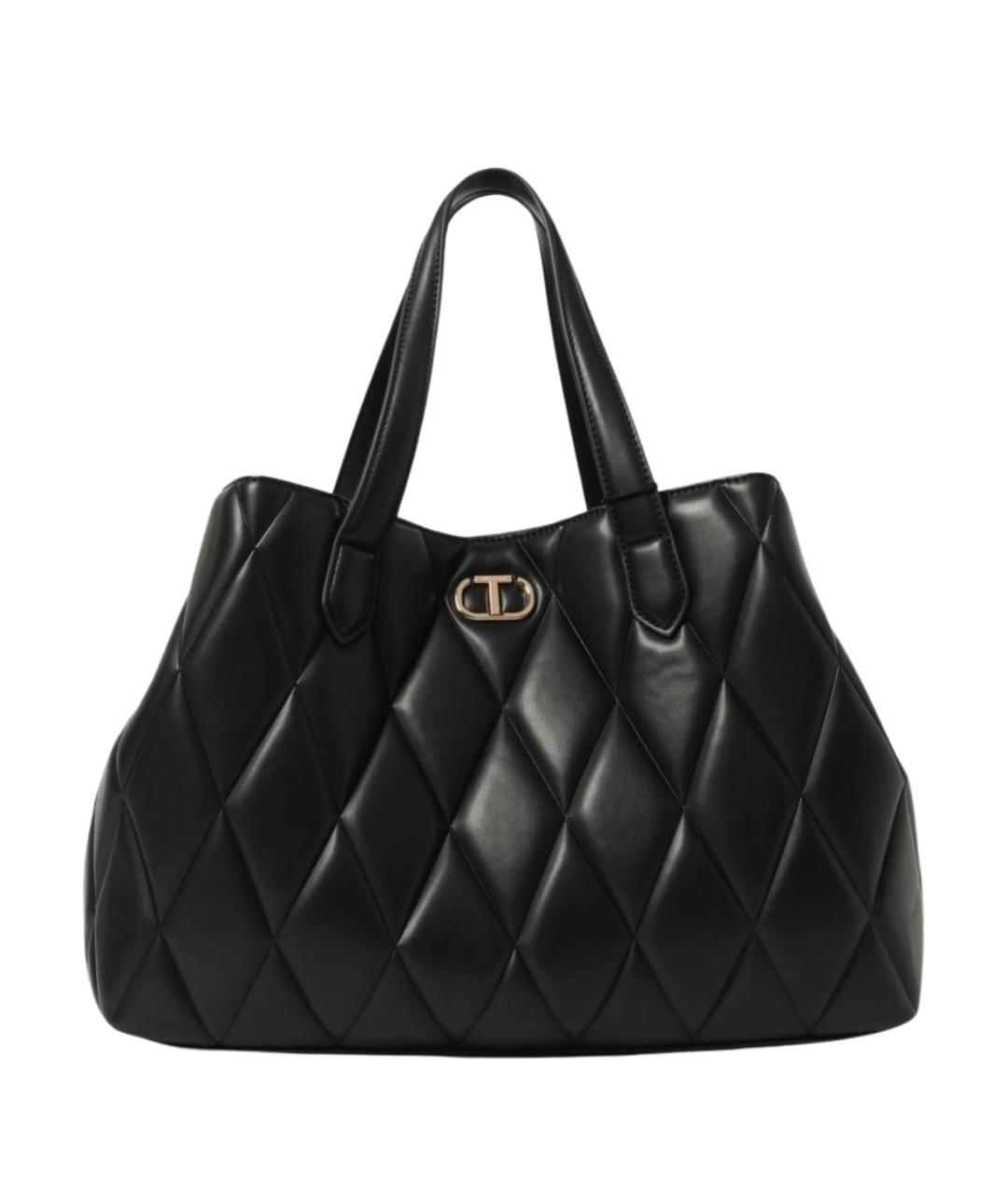 TWIN-SET Черная сумка тоут из искусственной кожи, фото 1