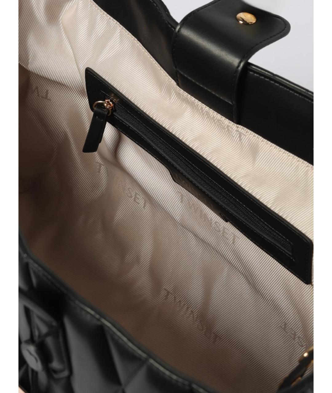 TWIN-SET Черная сумка тоут из искусственной кожи, фото 3