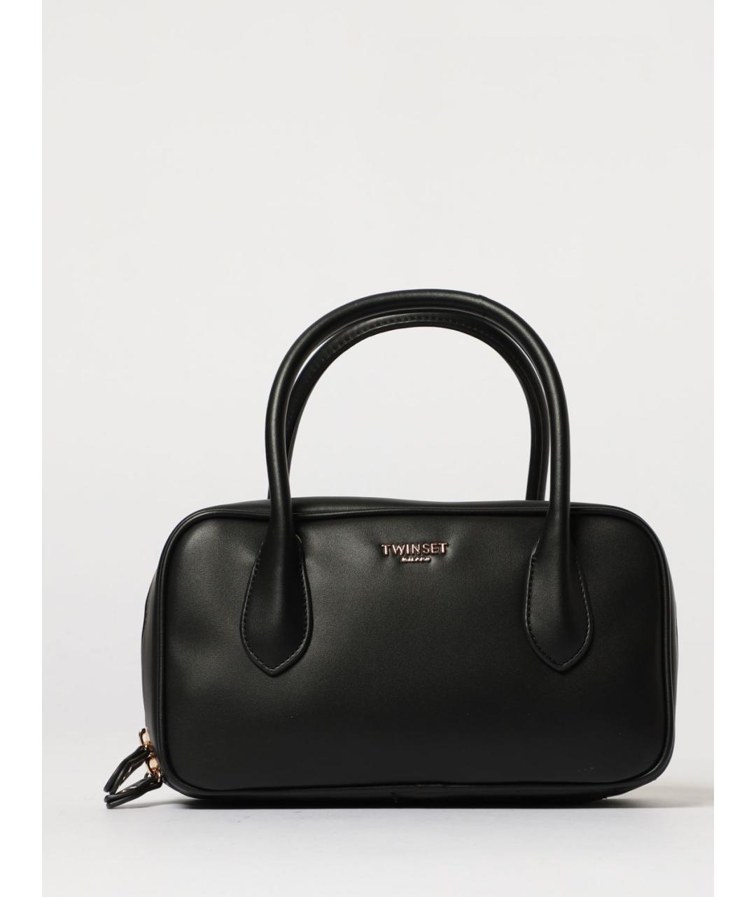 TWIN-SET Черная кожаная сумка с короткими ручками, фото 4