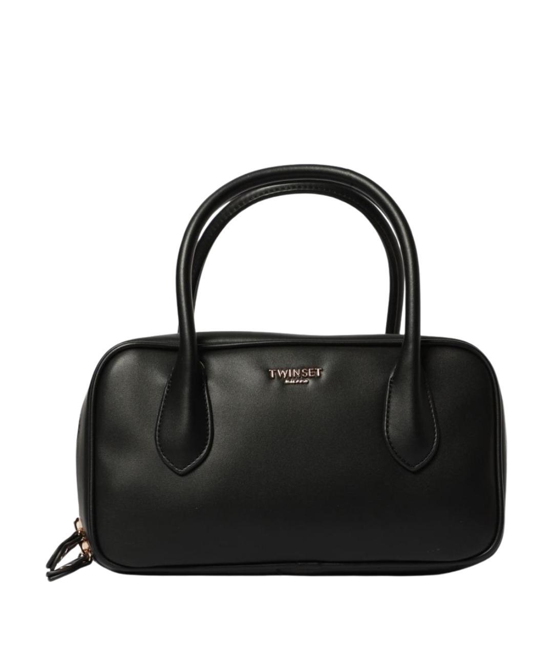 TWIN-SET Черная кожаная сумка с короткими ручками, фото 1