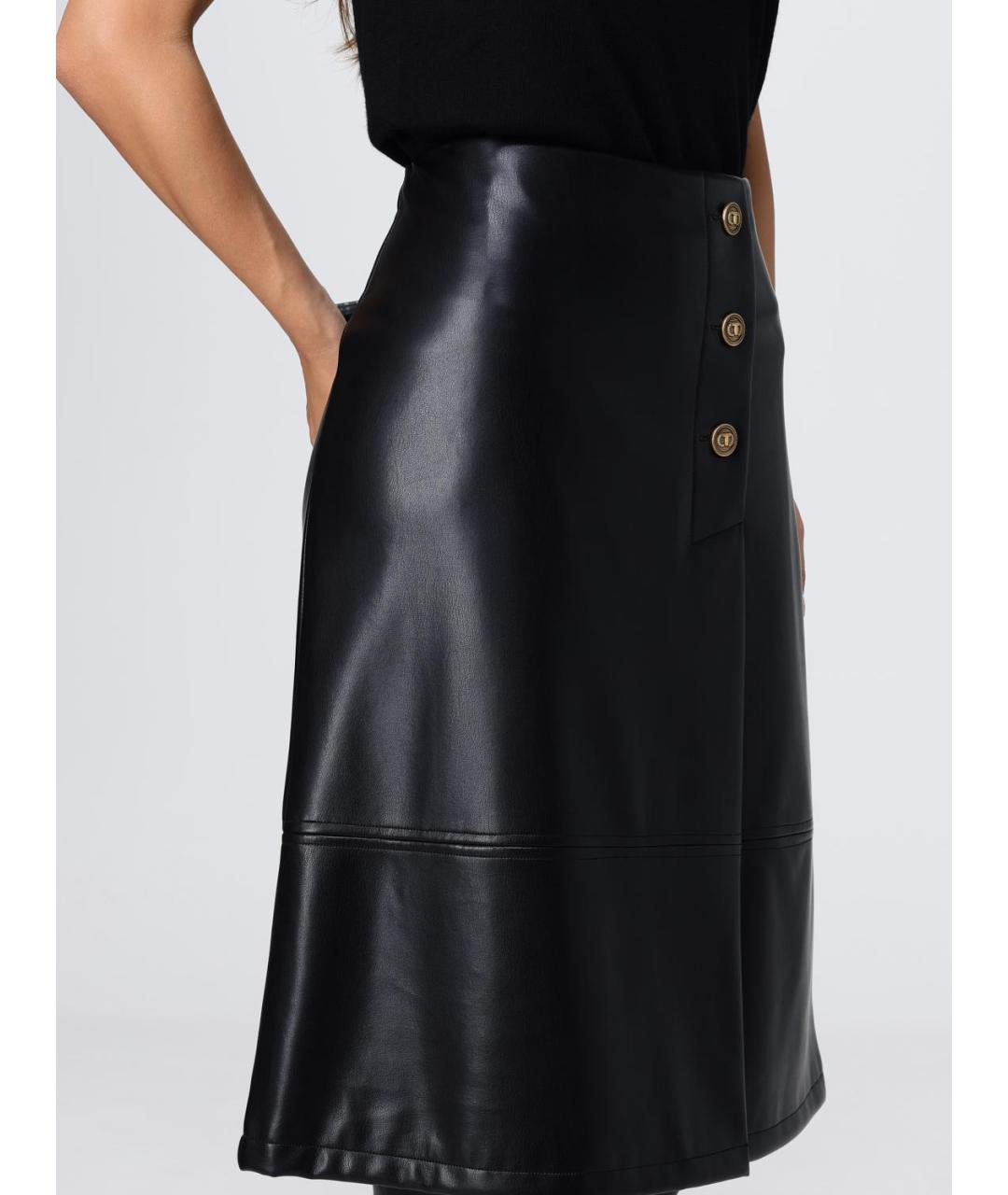 TWIN-SET Черная полиэстеровая юбка миди, фото 3