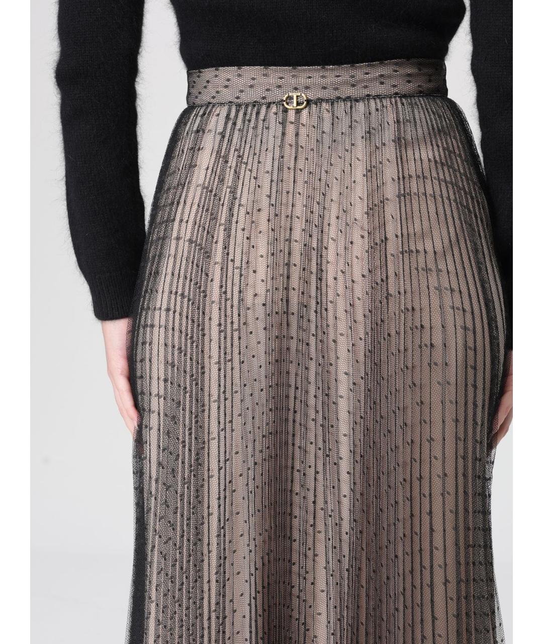 TWIN-SET Черная полиэстеровая юбка миди, фото 3