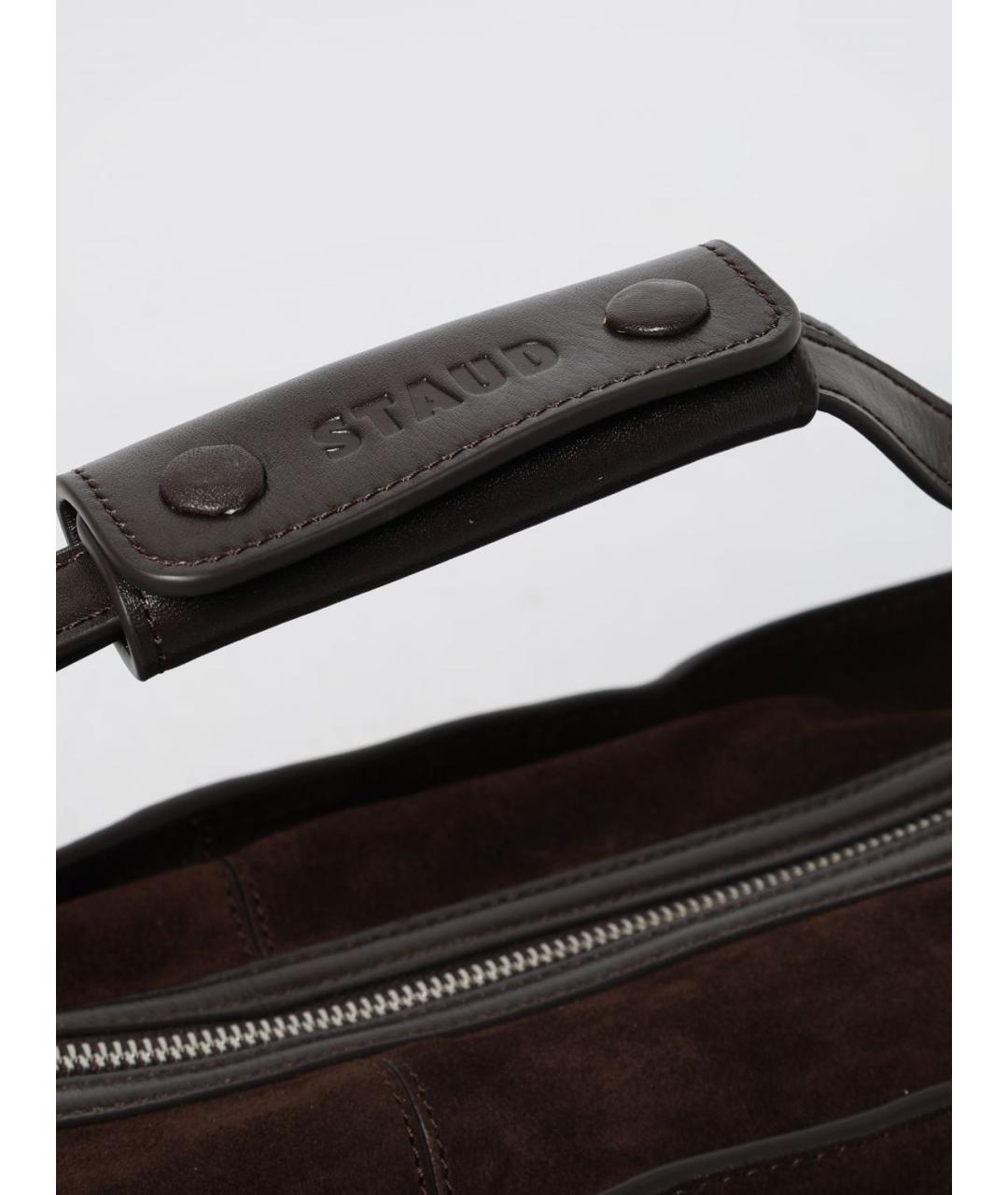 STAUD Коричневая замшевая сумка с короткими ручками, фото 3