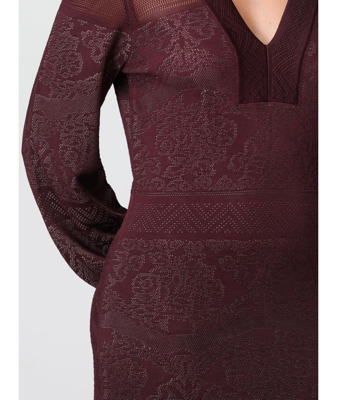 TWIN-SET Бордовое вискозное платье, фото 3