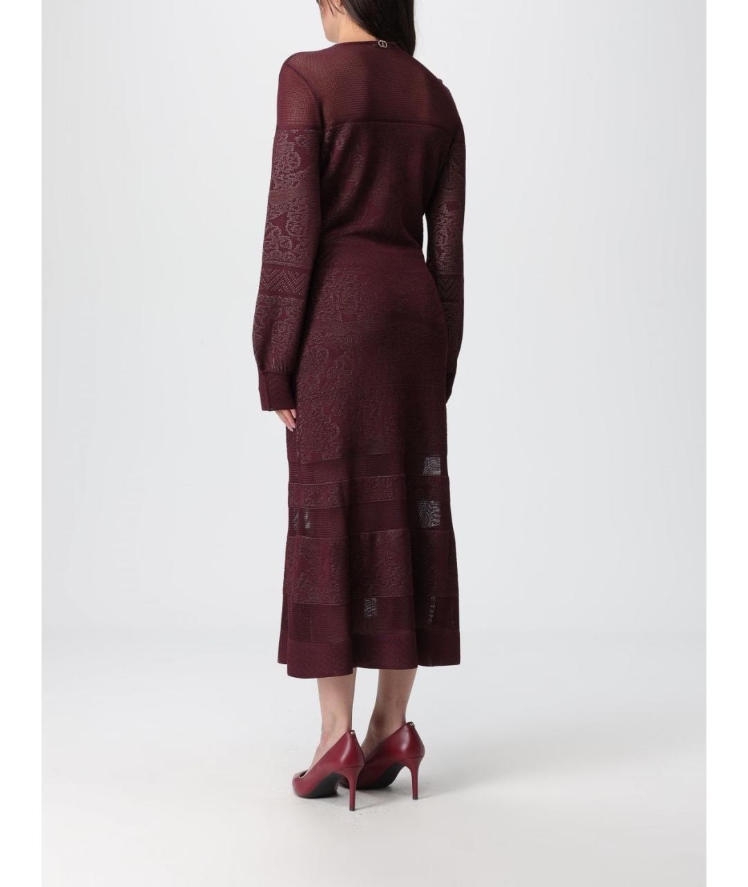 TWIN-SET Бордовое вискозное платье, фото 2