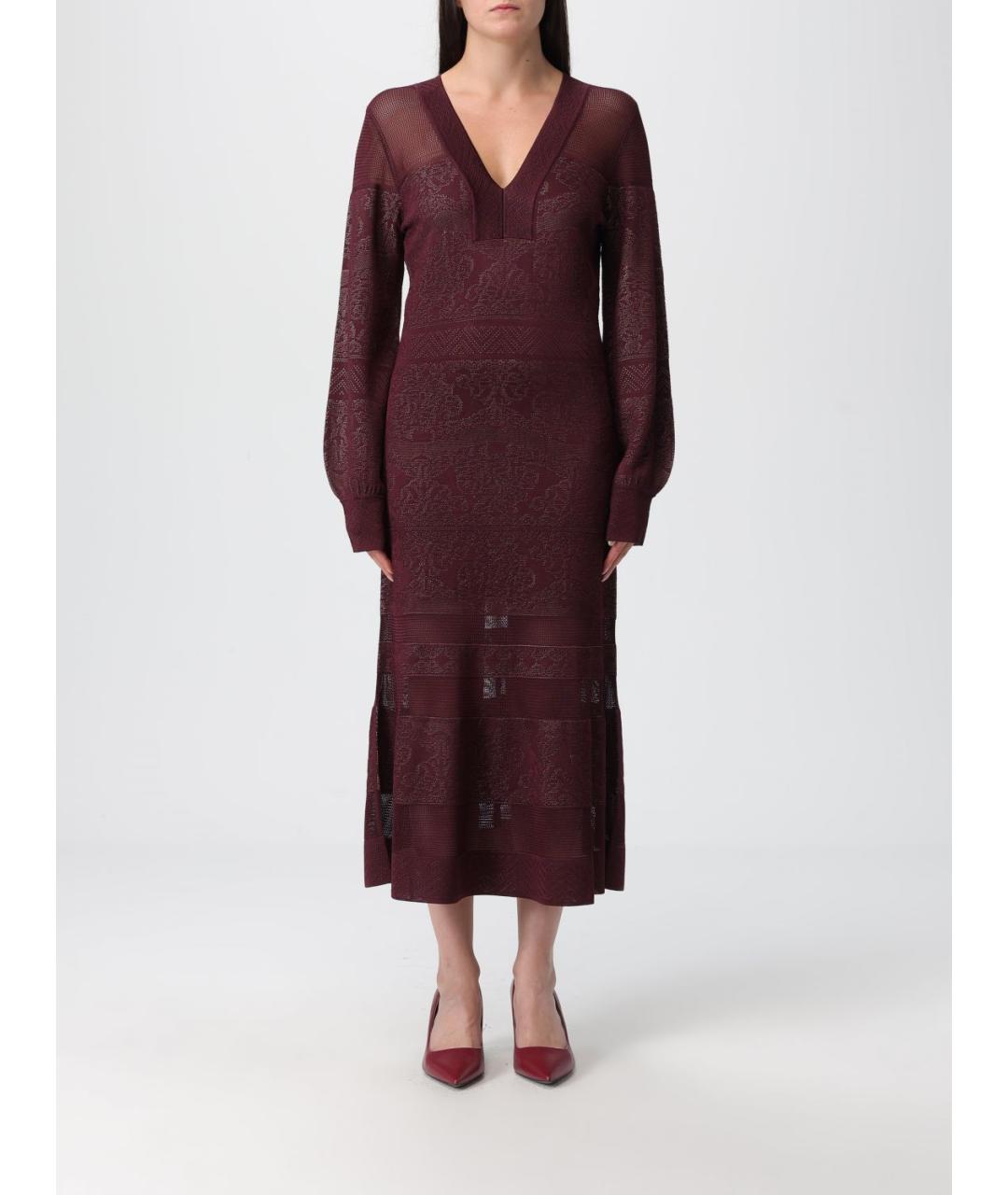 TWIN-SET Бордовое вискозное платье, фото 4