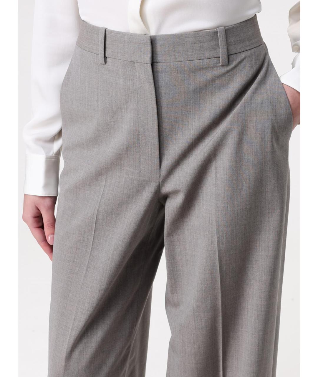THEORY Серые шерстяные прямые брюки, фото 4
