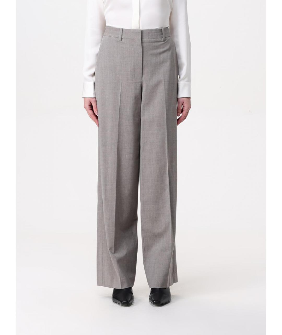 THEORY Серые шерстяные прямые брюки, фото 5