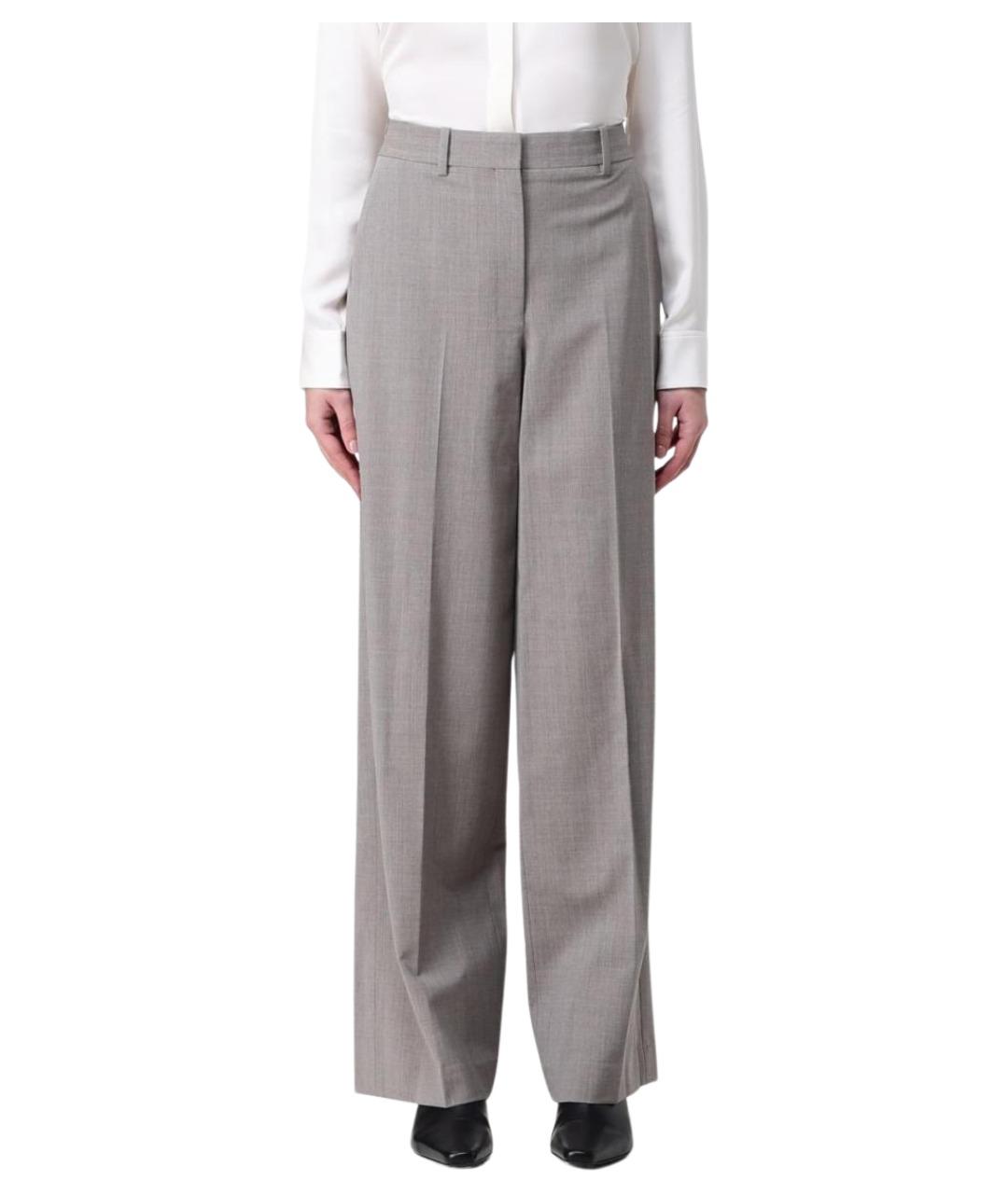 THEORY Серые шерстяные прямые брюки, фото 1