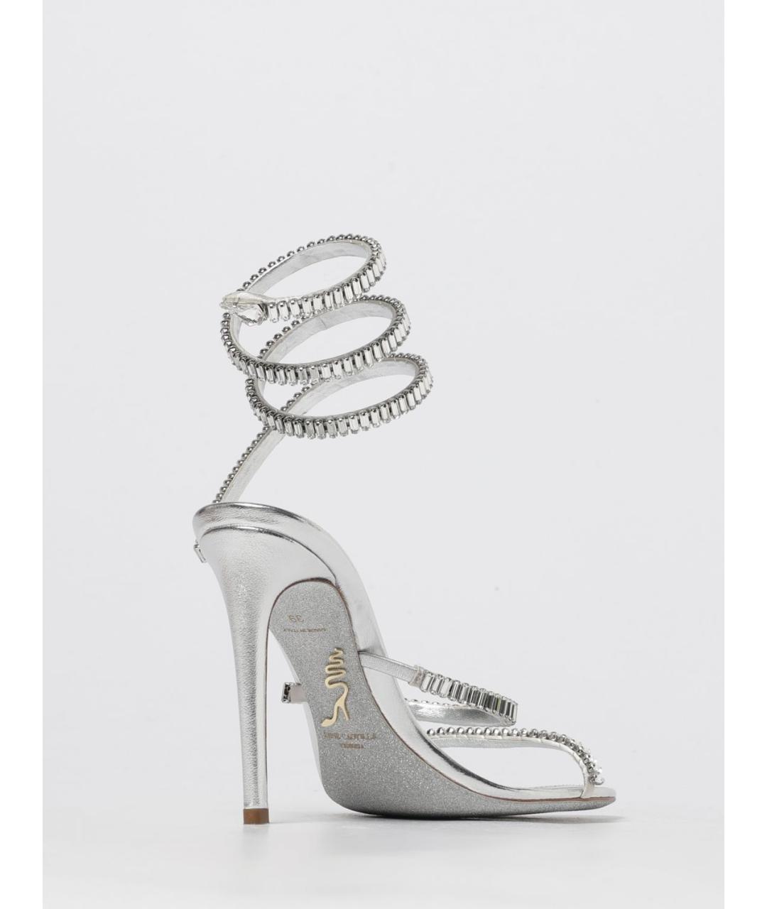 RENE CAOVILLA Серебряные кожаные босоножки, фото 3