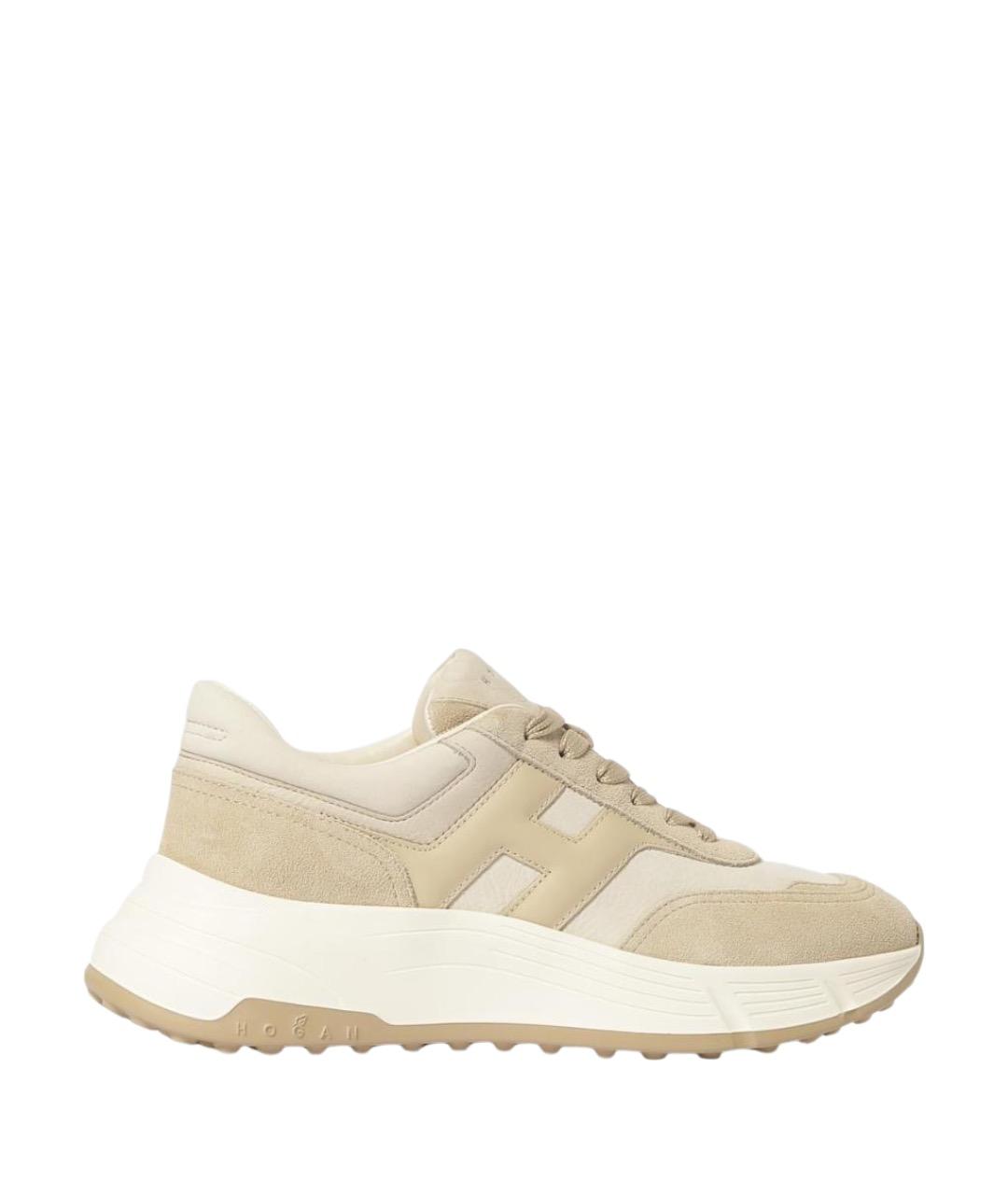 HOGAN Бежевые кожаные кроссовки, фото 1