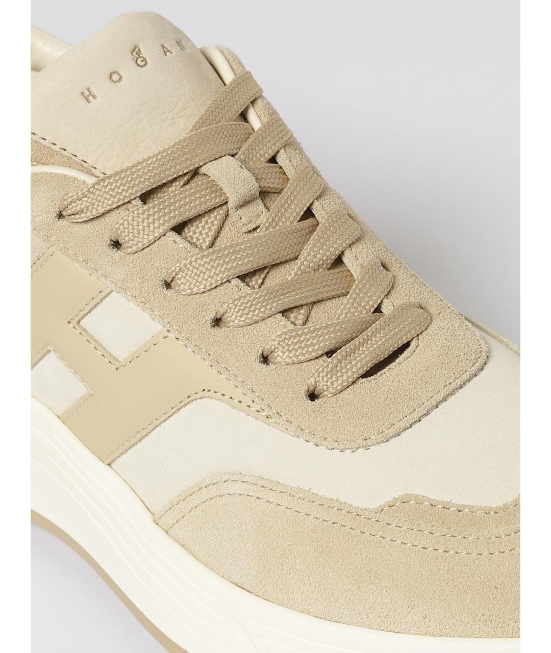 HOGAN Бежевые кожаные кроссовки, фото 4