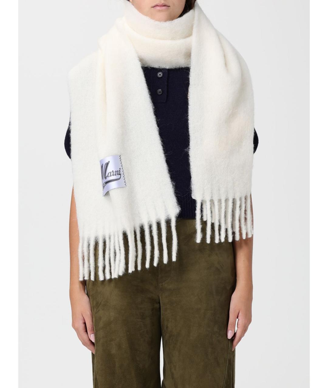 MARNI Белый шерстяной шарф, фото 2