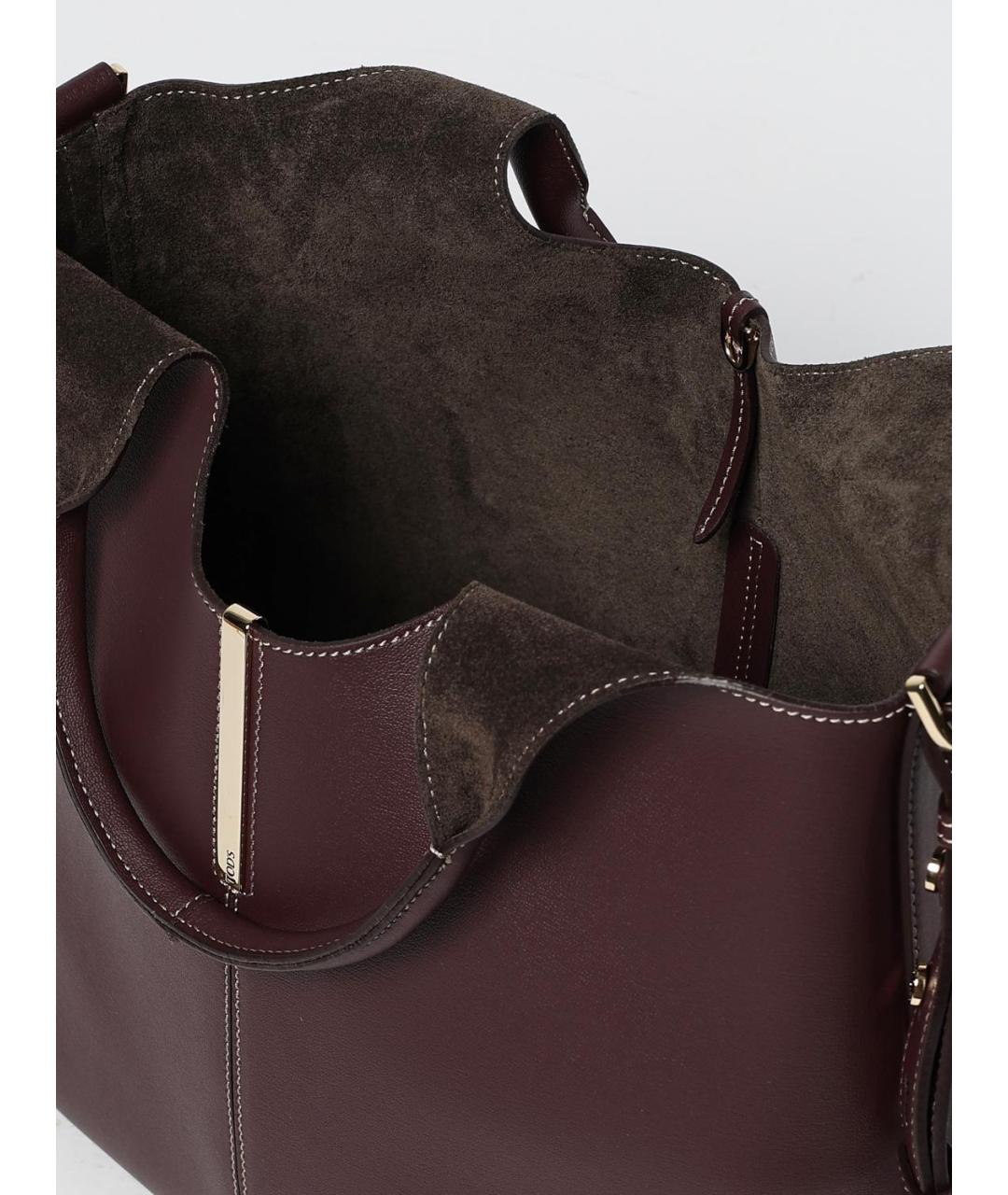 TOD'S Бордовая кожаная сумка тоут, фото 4
