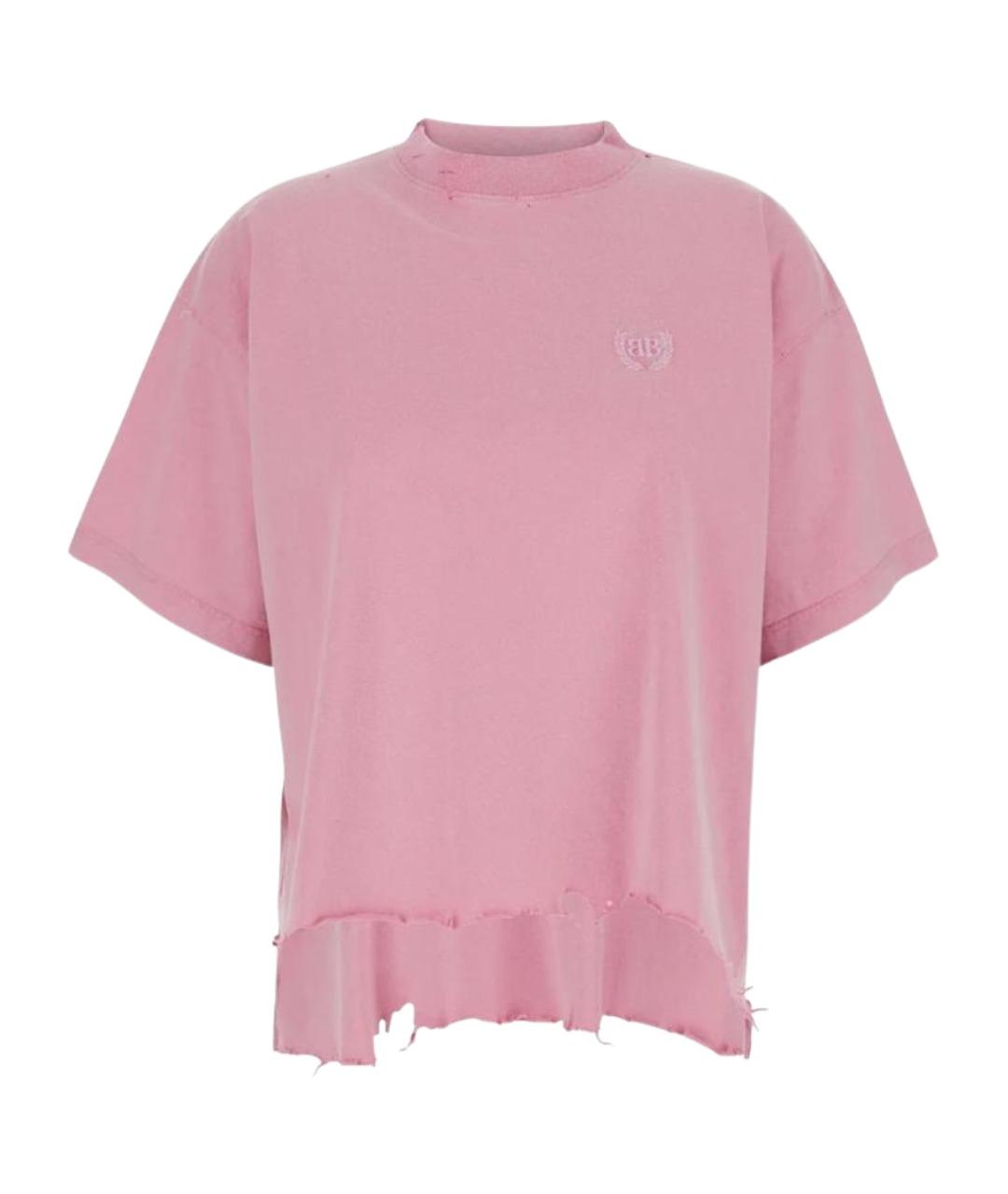 BALENCIAGA Розовая хлопковая футболка, фото 1