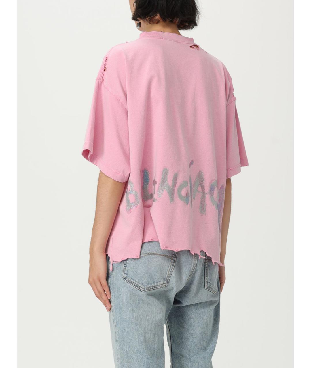 BALENCIAGA Розовая хлопковая футболка, фото 4