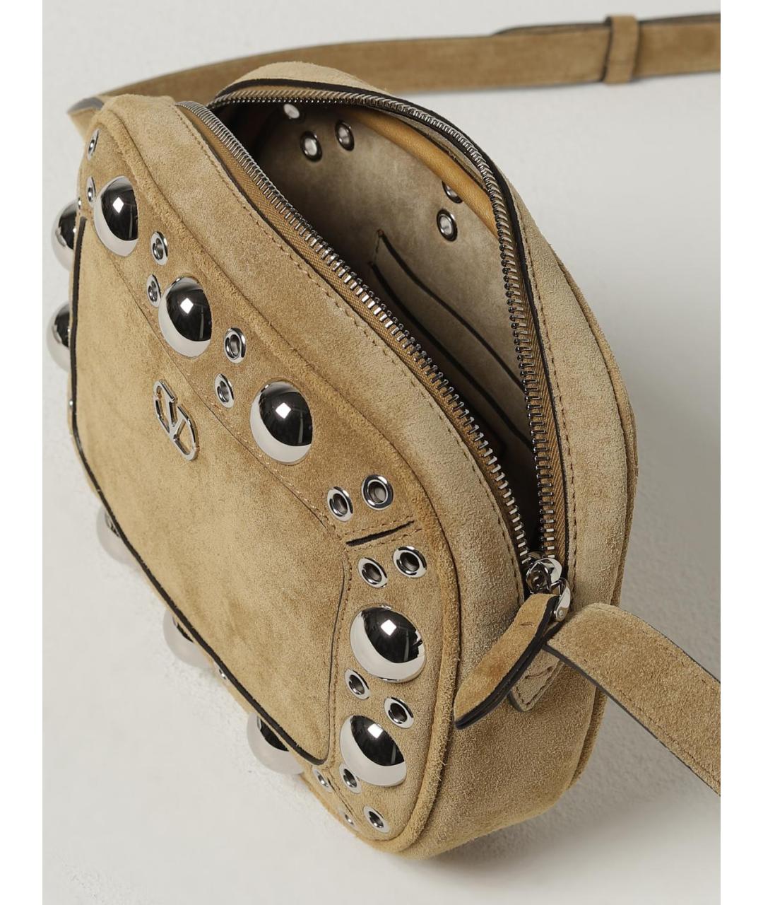 VALENTINO Бежевая замшевая сумка на плечо, фото 5