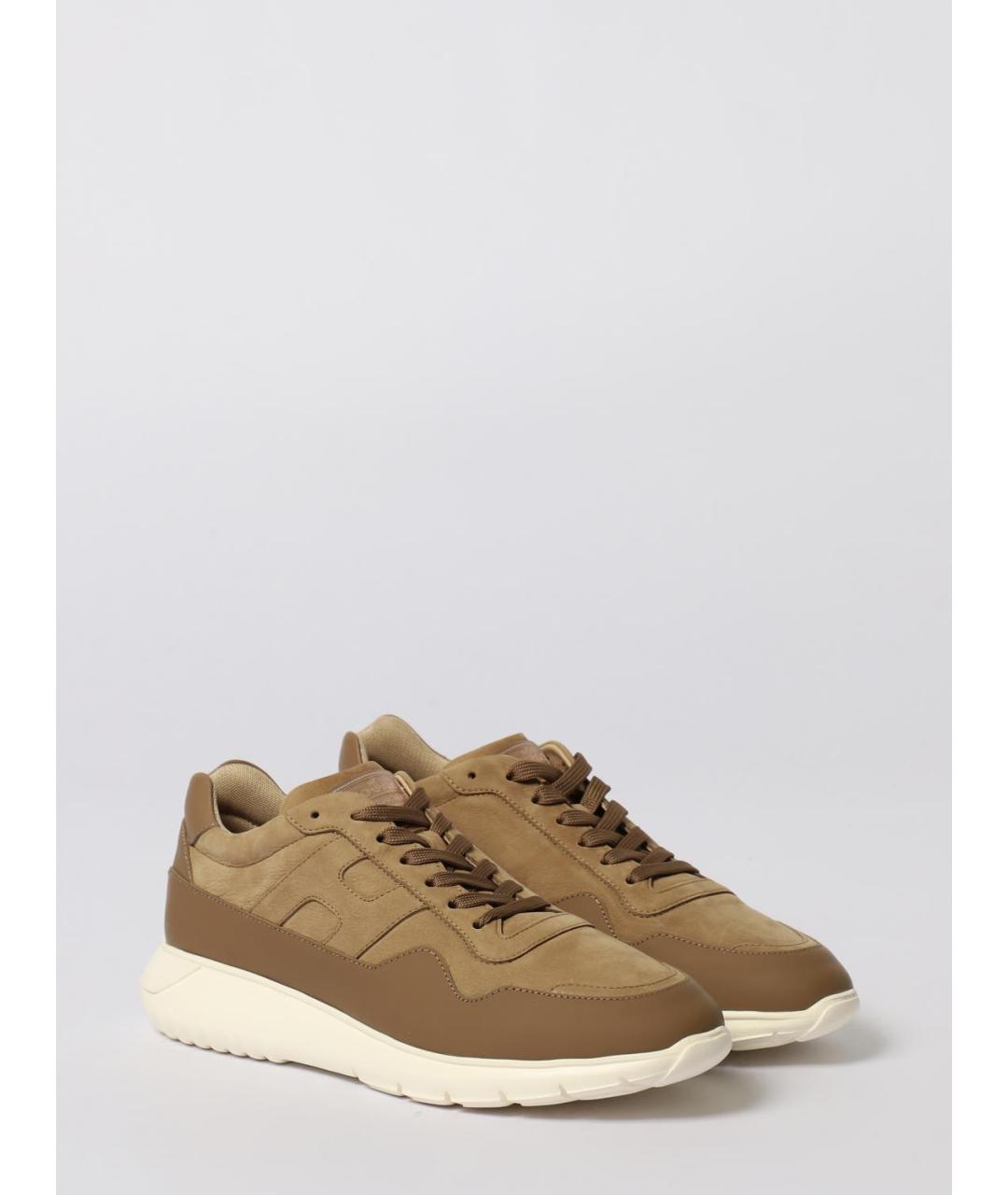 HOGAN Коричневые кожаные низкие кроссовки / кеды, фото 2