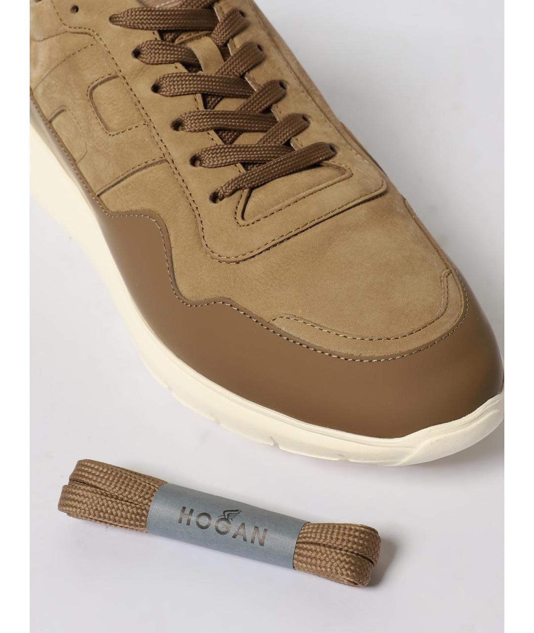 HOGAN Коричневые кожаные низкие кроссовки / кеды, фото 4