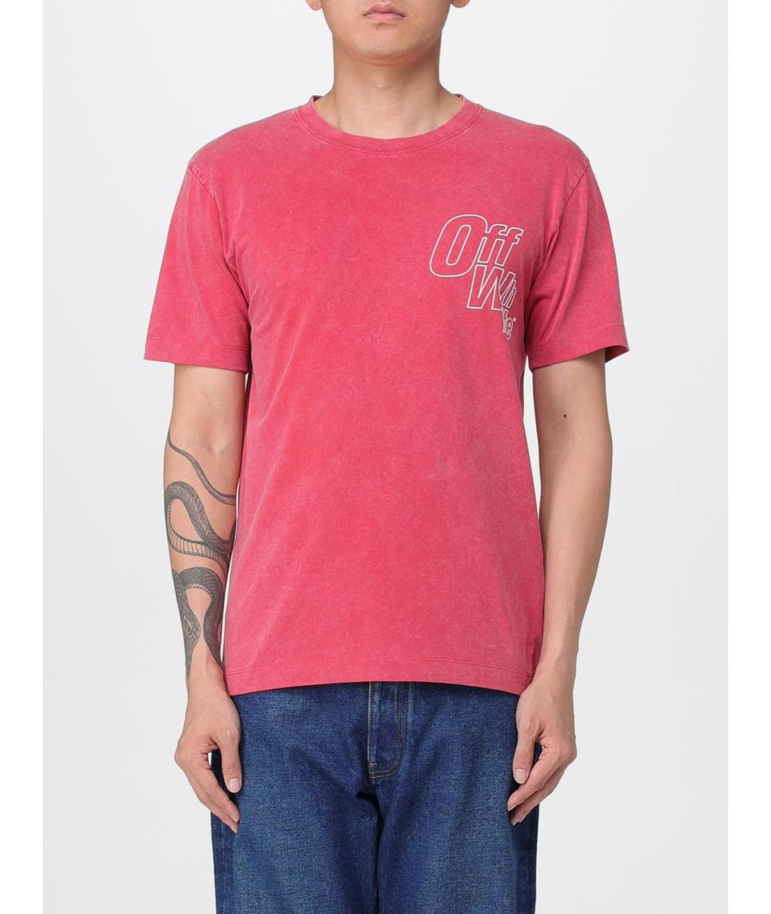 OFF-WHITE Розовая хлопковая футболка, фото 2