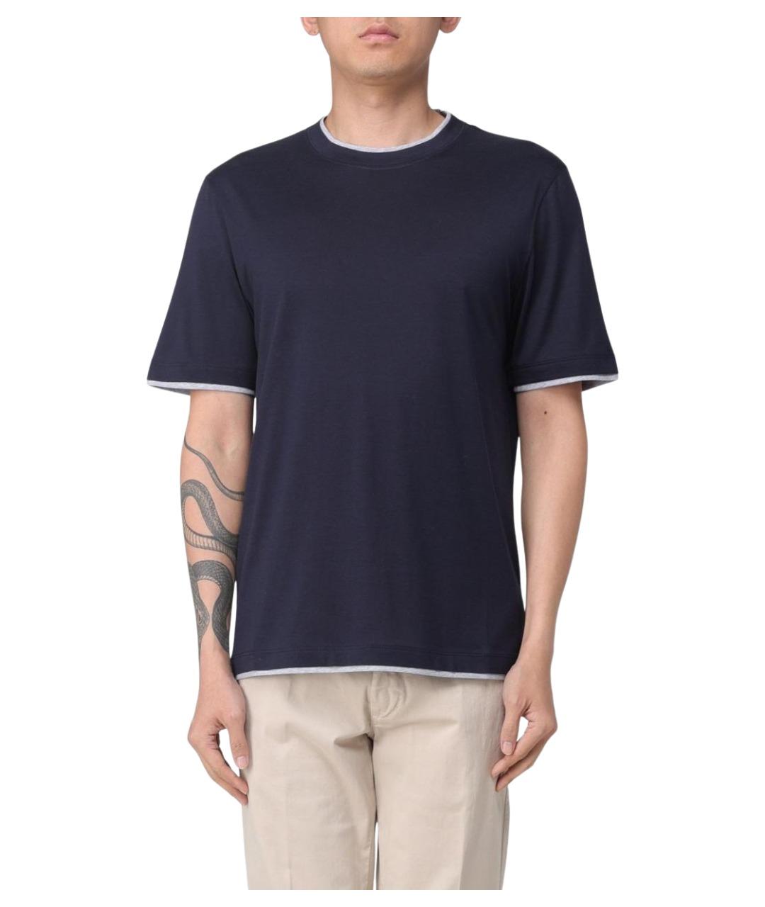 BRUNELLO CUCINELLI Синяя хлопковая футболка, фото 1