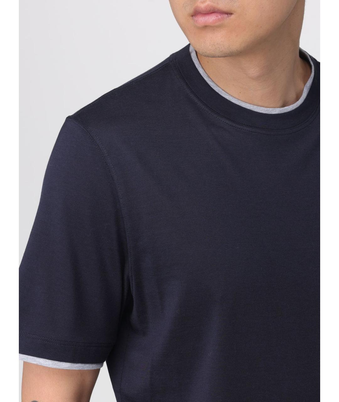 BRUNELLO CUCINELLI Синяя хлопковая футболка, фото 5