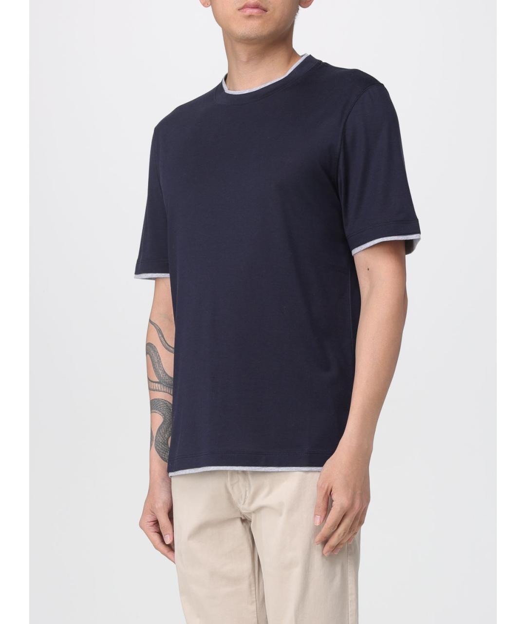BRUNELLO CUCINELLI Синяя хлопковая футболка, фото 4