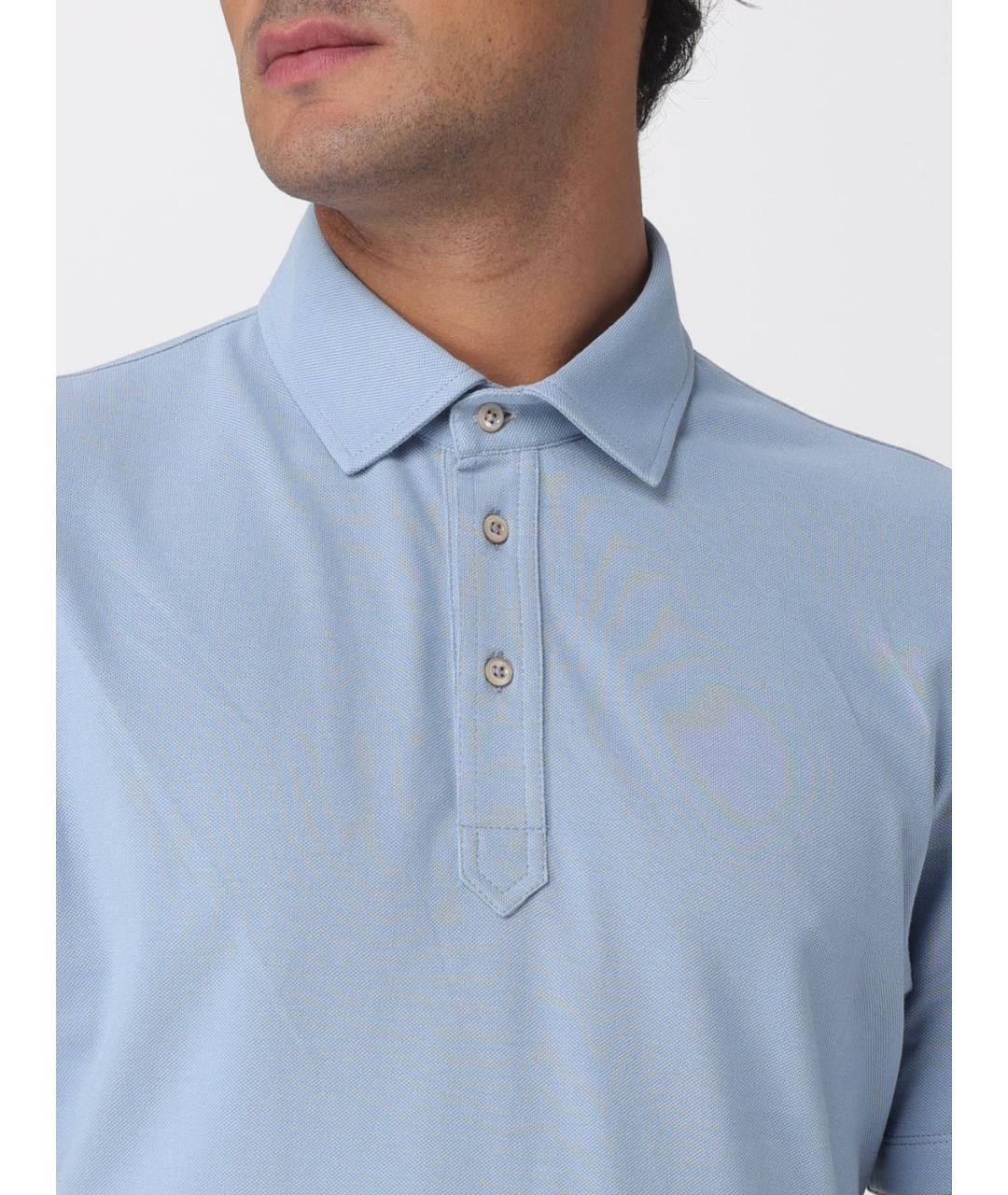 BRUNELLO CUCINELLI Голубое хлопковое поло с коротким рукавом, фото 5