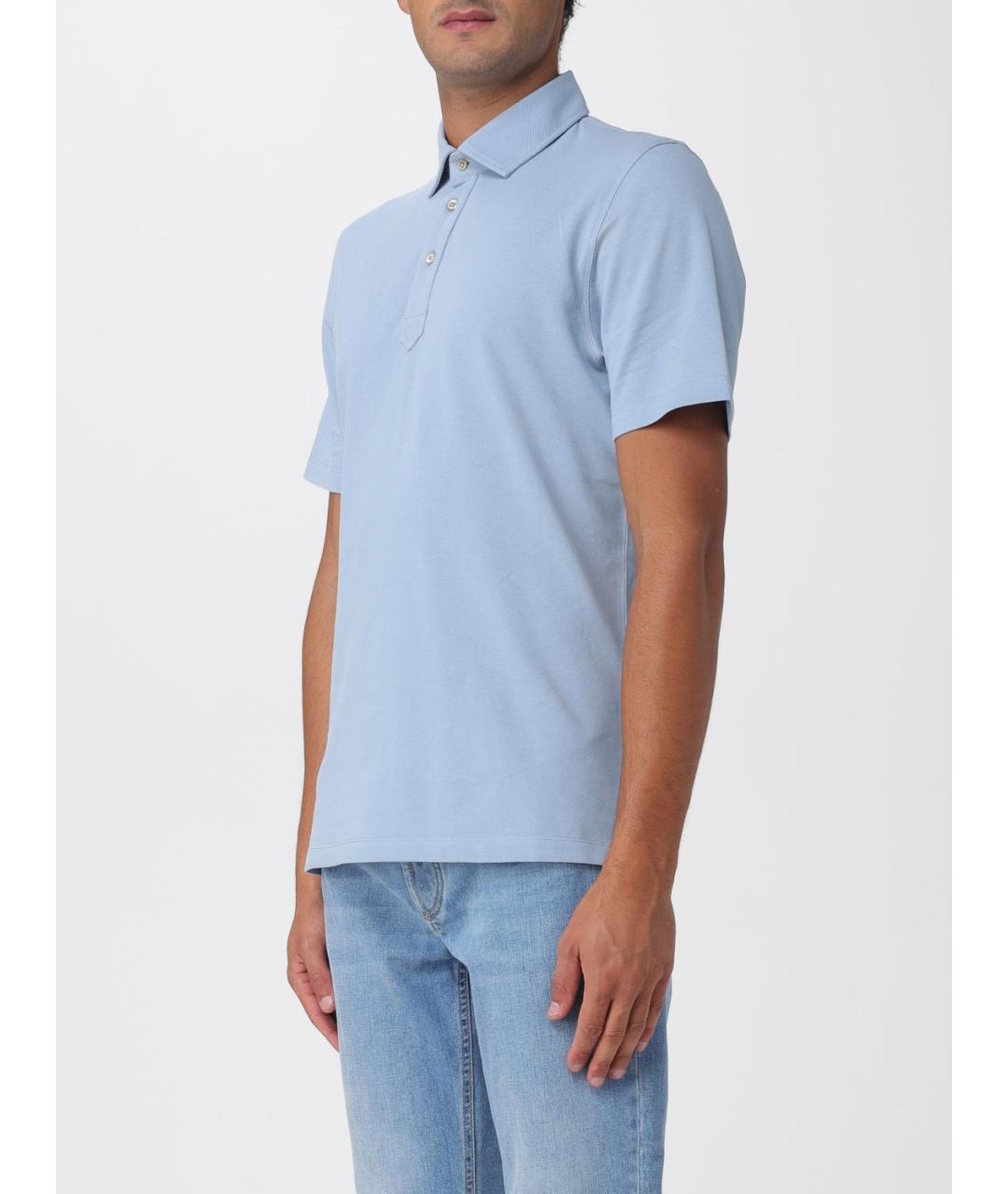BRUNELLO CUCINELLI Голубое хлопковое поло с коротким рукавом, фото 4