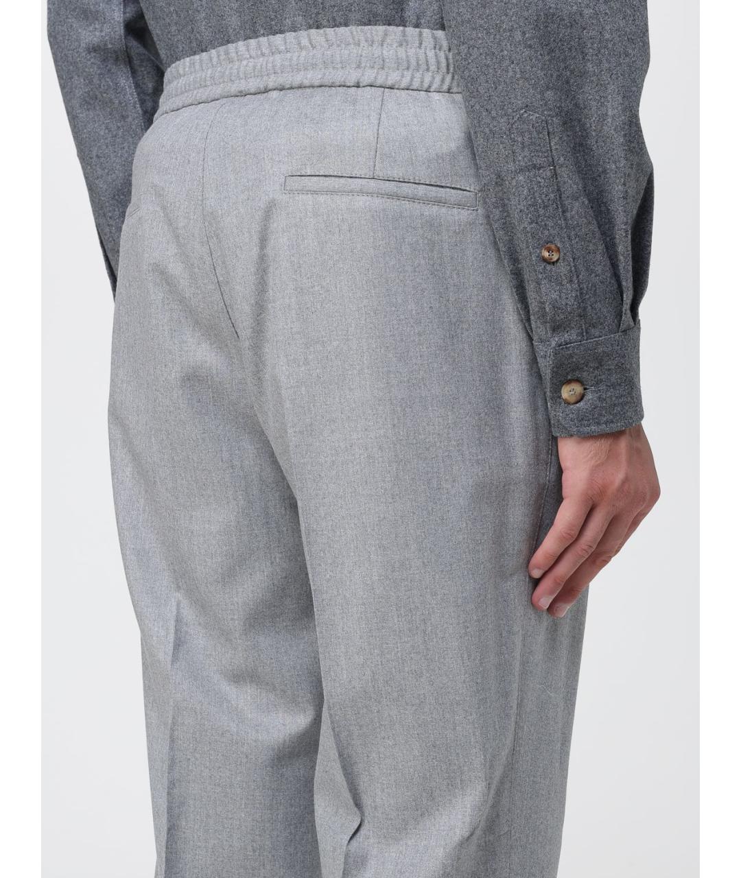 BRUNELLO CUCINELLI Серые шерстяные повседневные брюки, фото 5