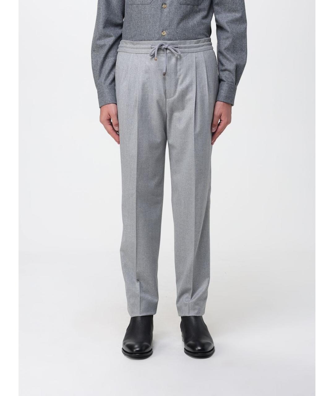 BRUNELLO CUCINELLI Серые шерстяные повседневные брюки, фото 6