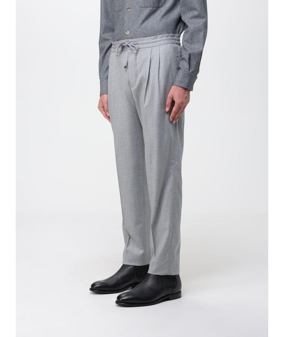 BRUNELLO CUCINELLI Серые шерстяные повседневные брюки, фото 4