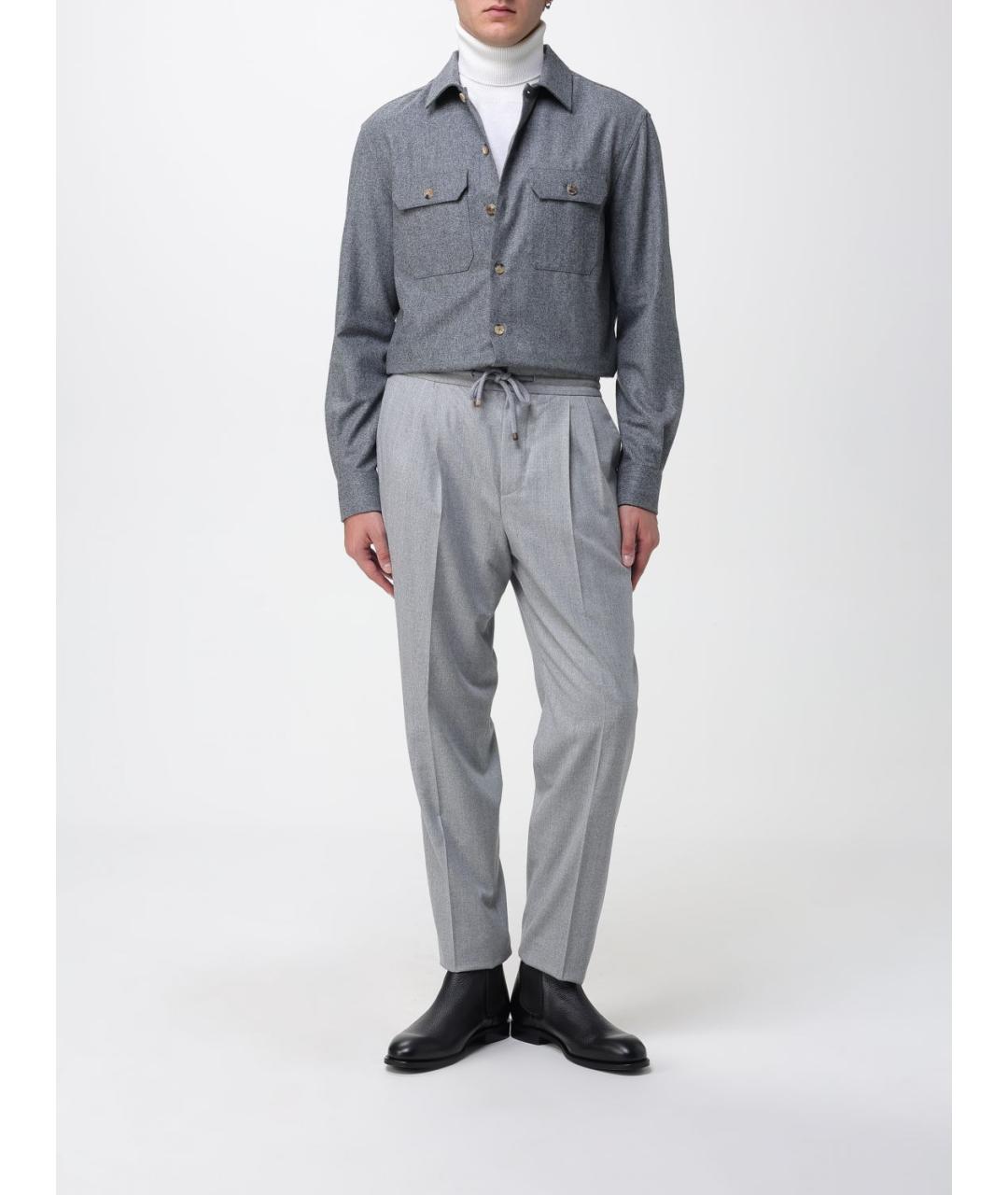 BRUNELLO CUCINELLI Серые шерстяные повседневные брюки, фото 2