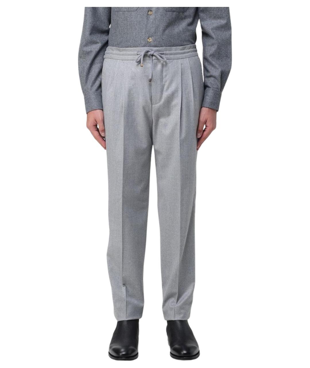 BRUNELLO CUCINELLI Серые шерстяные повседневные брюки, фото 1